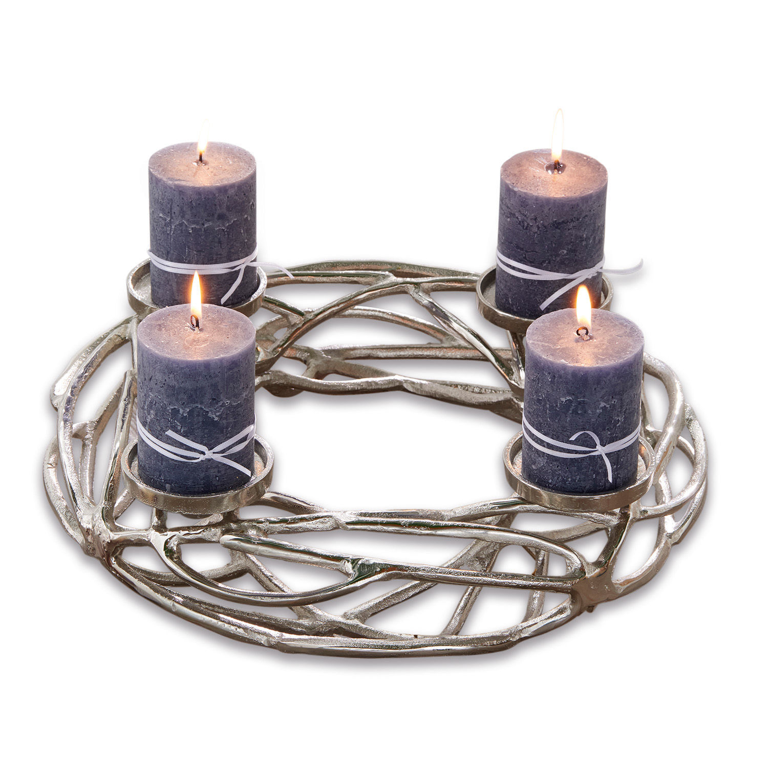 Corona de velas Coldfield Corona de adviento de metal con cuatro velas violetas para decoración navideña interior