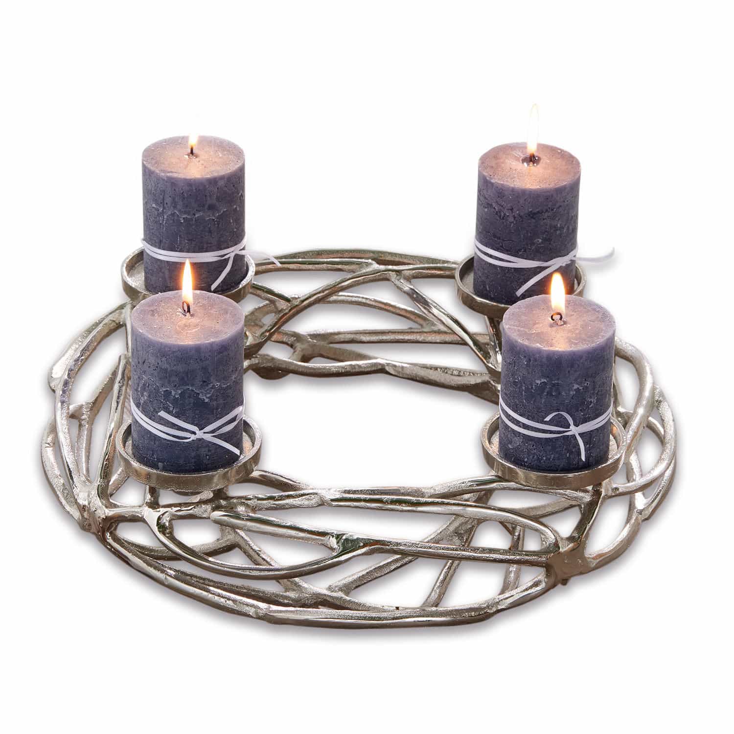 Corona de velas Coldfield Corona de adviento de metal con cuatro velas violetas para decoración navideña interior