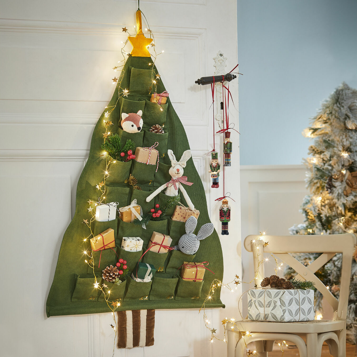 Calendario de Adviento Talira Calendario de adviento de tela verde en forma de árbol con bolsillos y decoraciones navideñas