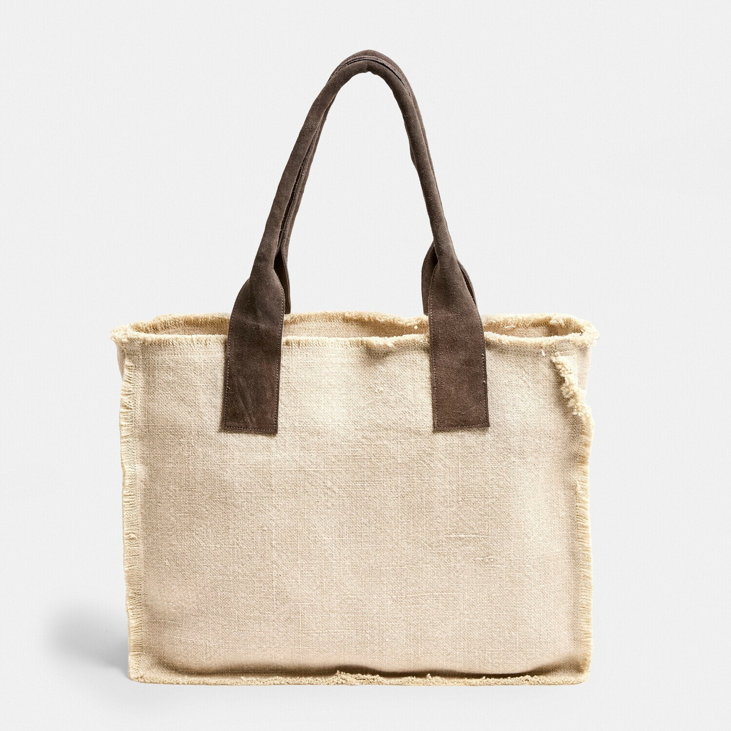 Bolso Elspeths Bolsa beige de tela con asas marrones de ante, bolsa práctica para compras o uso diario