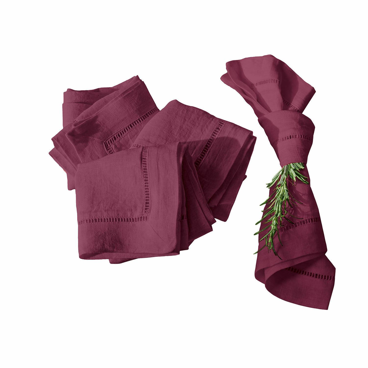 Set de 4 servilletas de lino burdeos Covent Garden con bordado decorativo, ideal para decoración de mesa