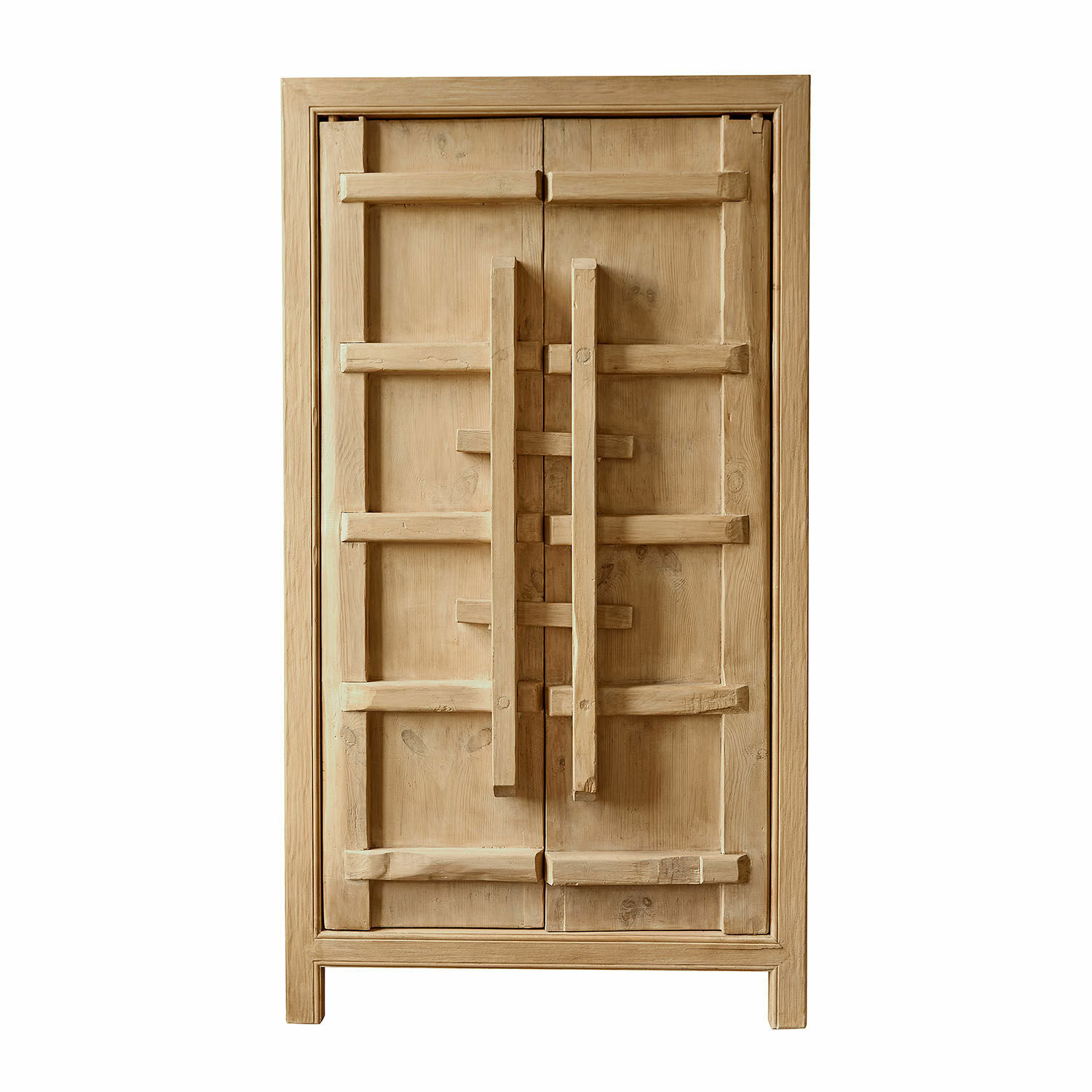 Armario Trésorique Armario de madera natural con listones decorativos, mueble rústico para almacenamiento