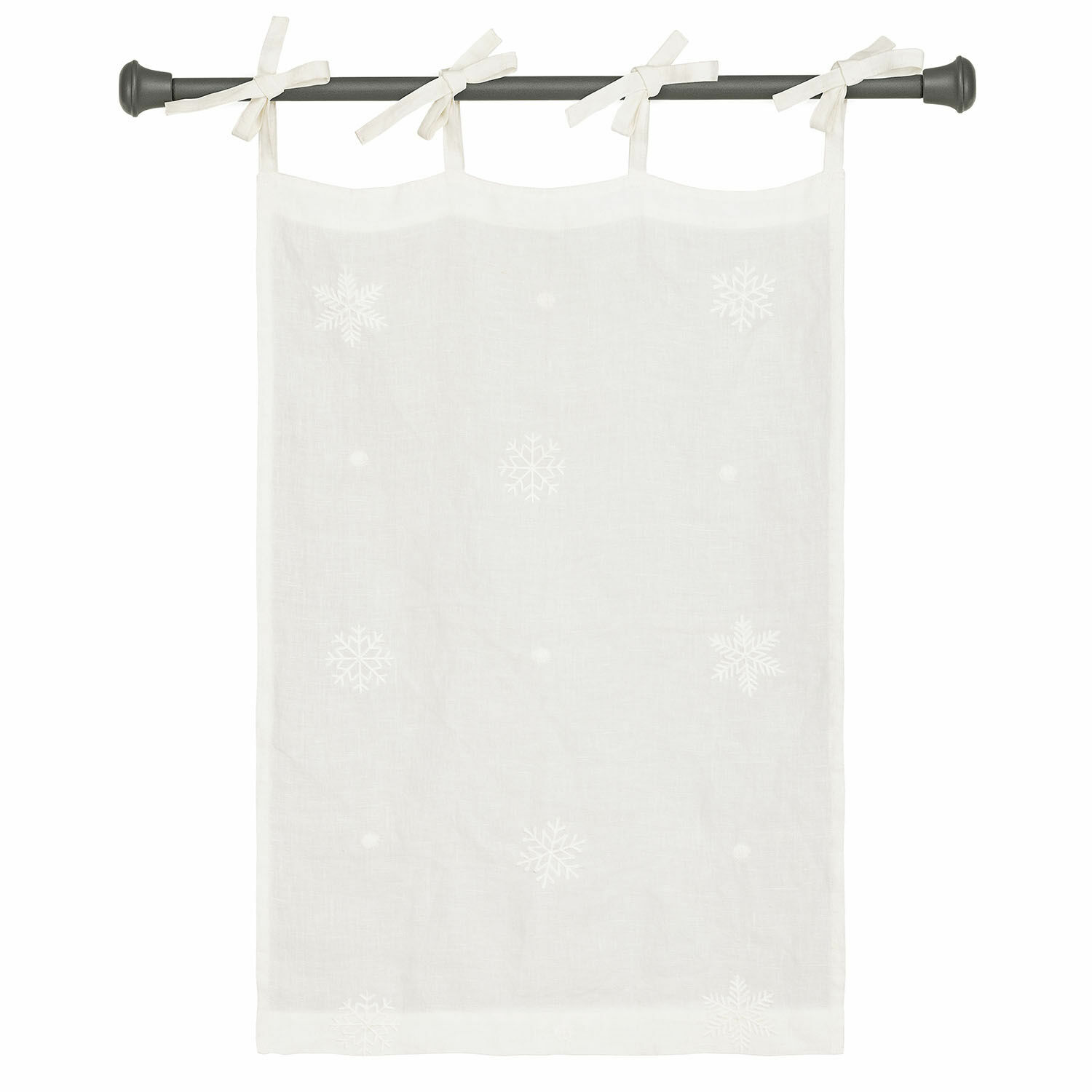 Visillo Rashona Cortina de lino blanca con delicados copos de nieve y lazos para colgar, decoración para ventana