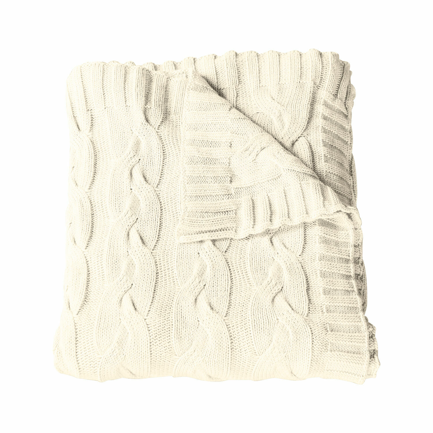 Plaid Arnhem Manta crema de punto trenzado suave, ideal para un ambiente acogedor y decoración del hogar