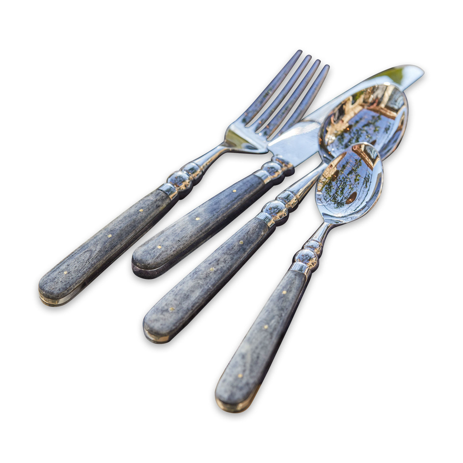 Cubiertos Bigeste Juego de cubiertos con mangos de madera gris y puntas metálicas, diseño elegante para la mesa
