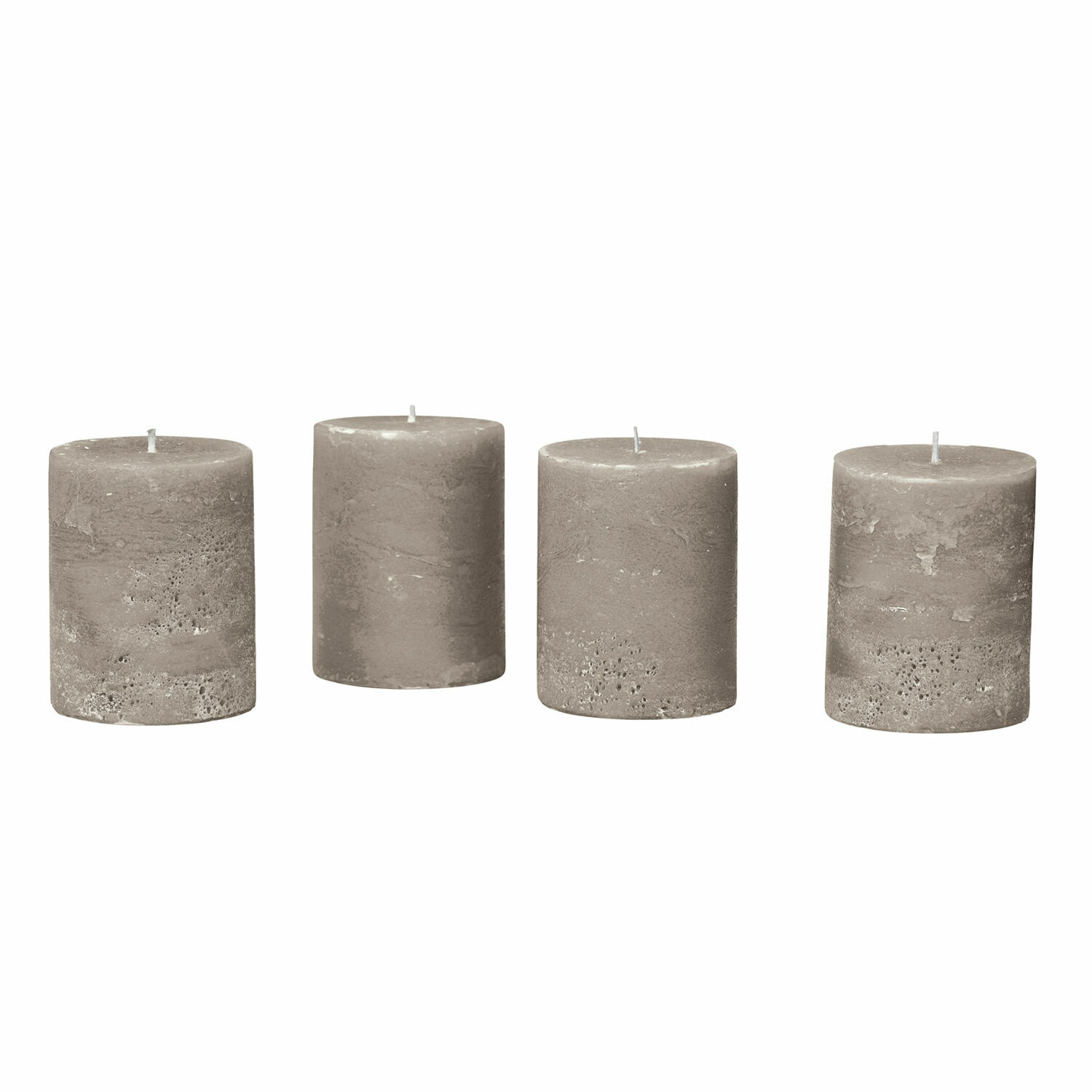 Set de 4 velas Virrans Conjunto de cuatro velas grises con textura natural para decoración del hogar