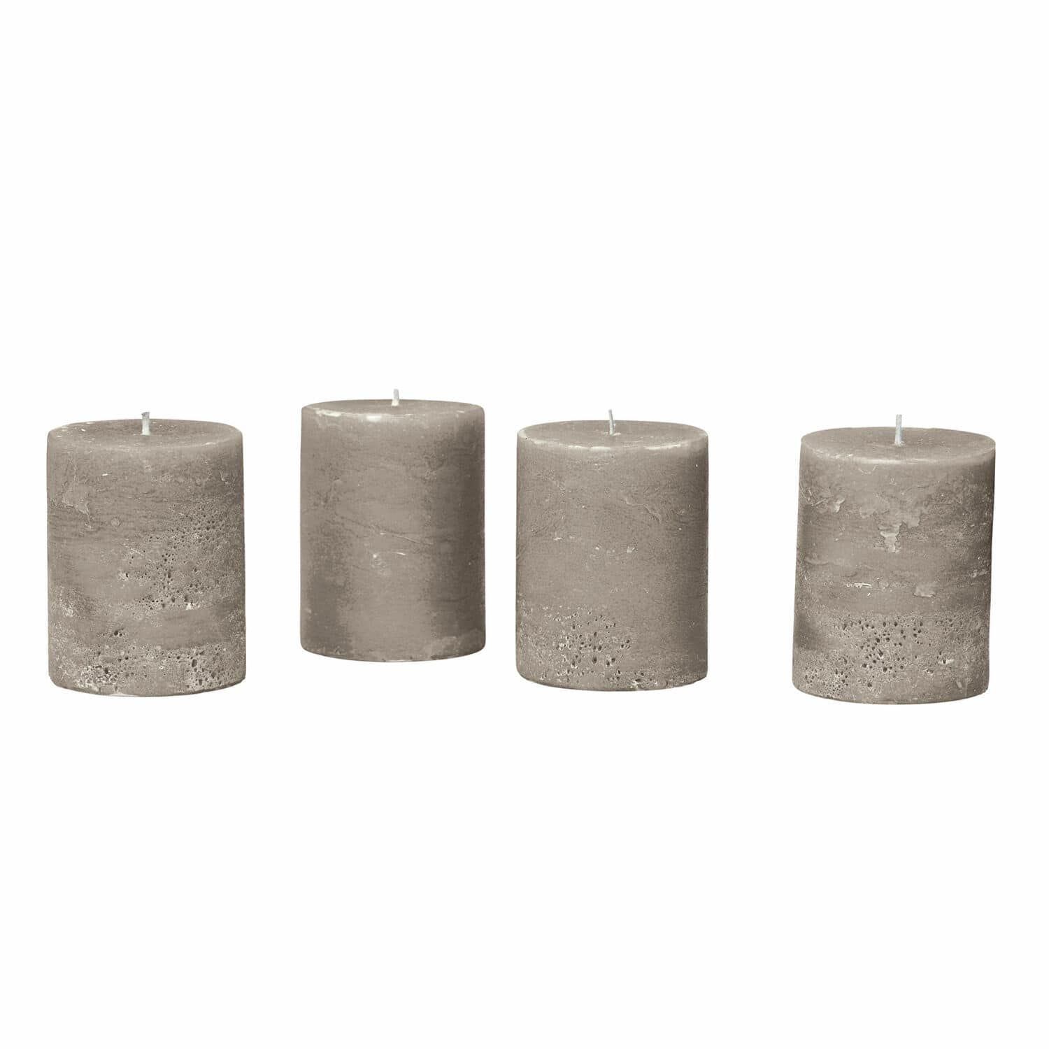 Set de 4 velas Virrans Conjunto de cuatro velas grises con textura natural para decoración del hogar
