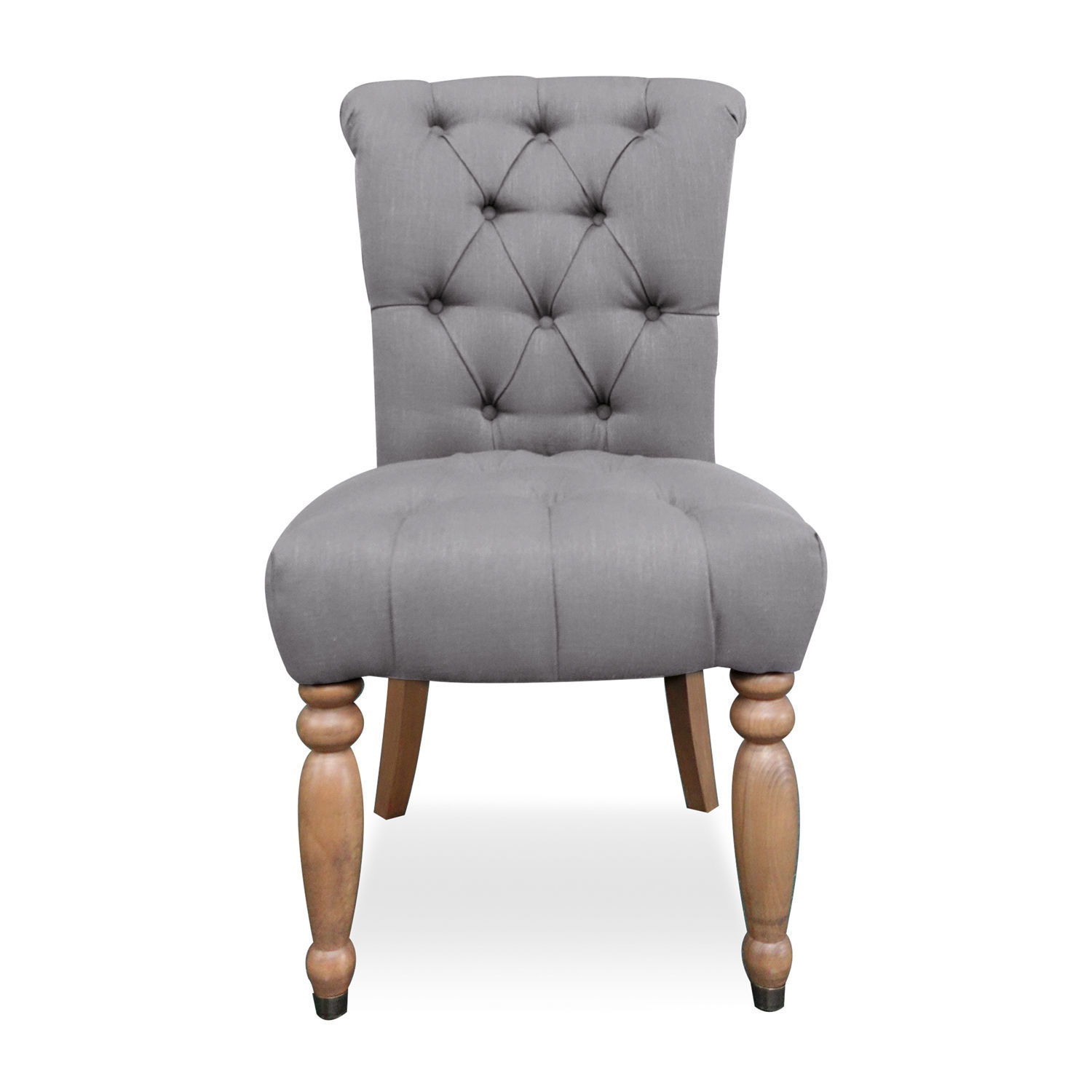 Silla Claville gris tapizada con patas de madera, mueble elegante para salón y comedor