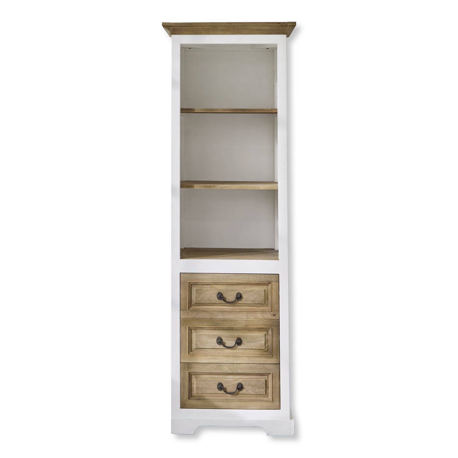 Armario Degarmo Armario alto blanco de madera con tres cajones y estantes en madera natural clara