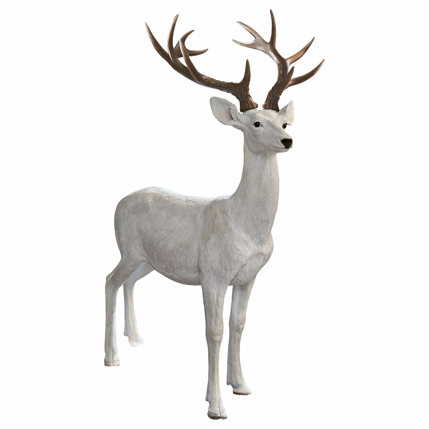 blanco envejecido Figura decorativa de ciervo en blanco antiguo con astas marrones para decoración interior y exterior