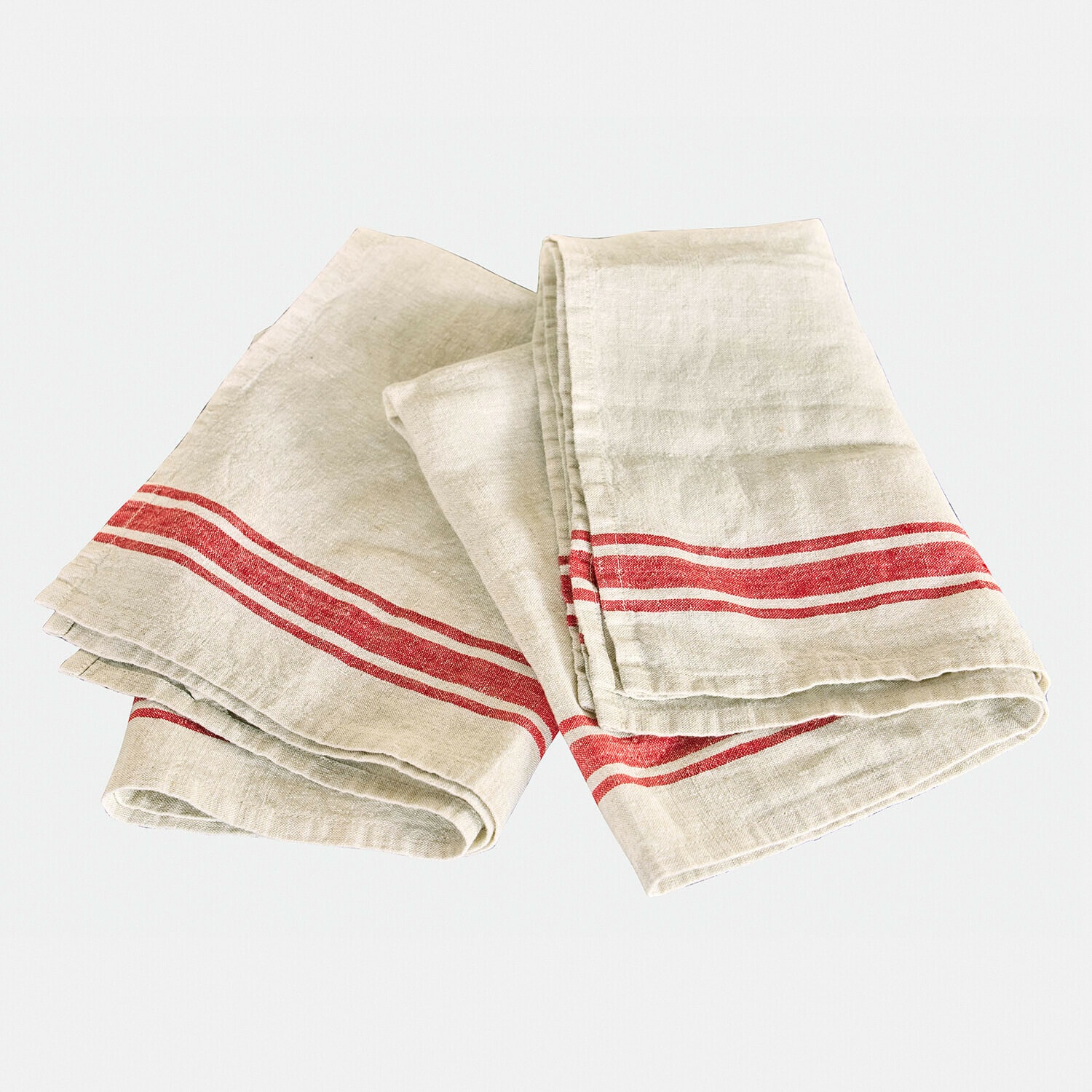 Paños de cocina de lino en color natural con rayas rojas, duraderos y funcionales