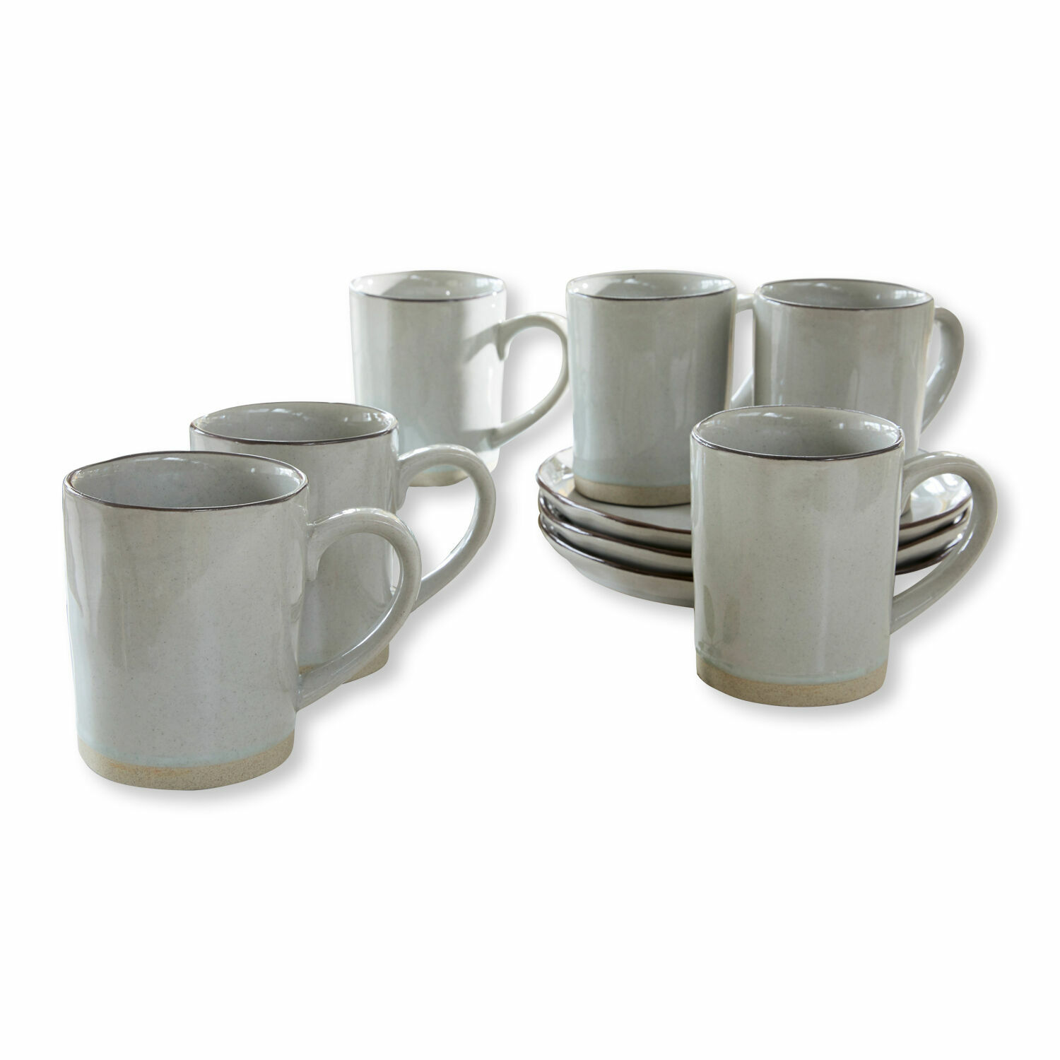 Set de 6 tazas Biarré Juego de seis tazas de cerámica blanca con platos para café o té