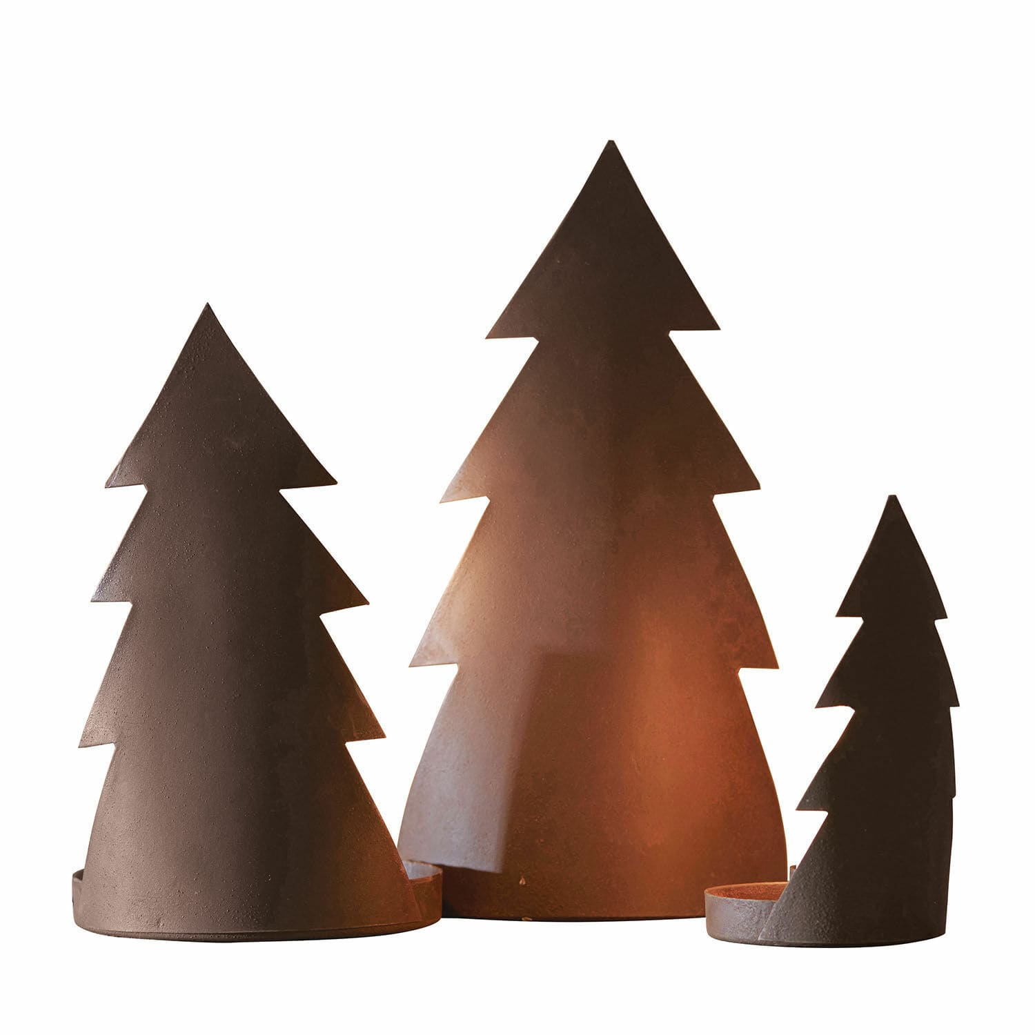 Juego de 3 candelabros Ageville Conjunto de tres portavelas metálicos en forma de árbol con acabado oxidado para decoración navideña