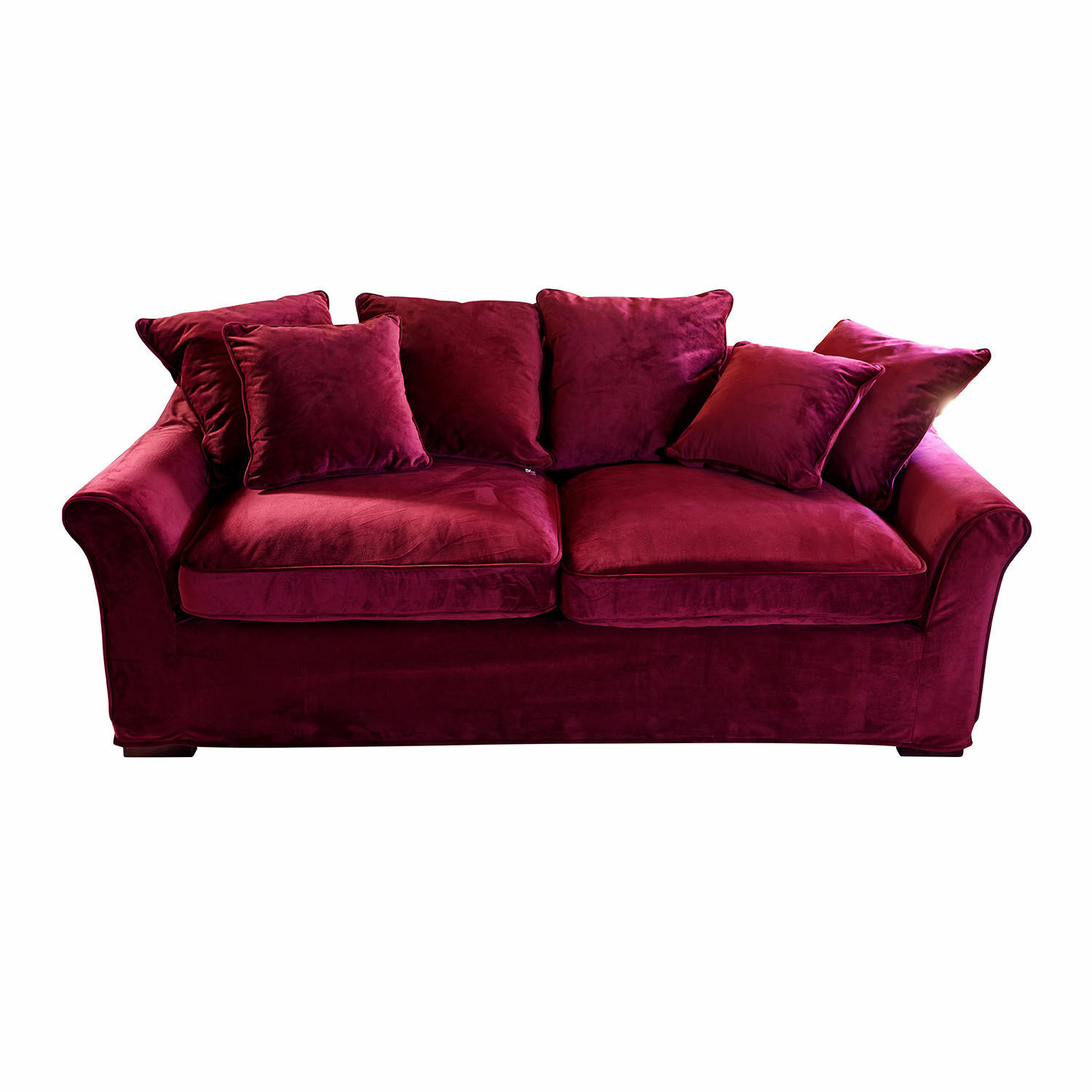 burdeos Sofá Long Beach de terciopelo burdeos, mueble cómodo para salón moderno