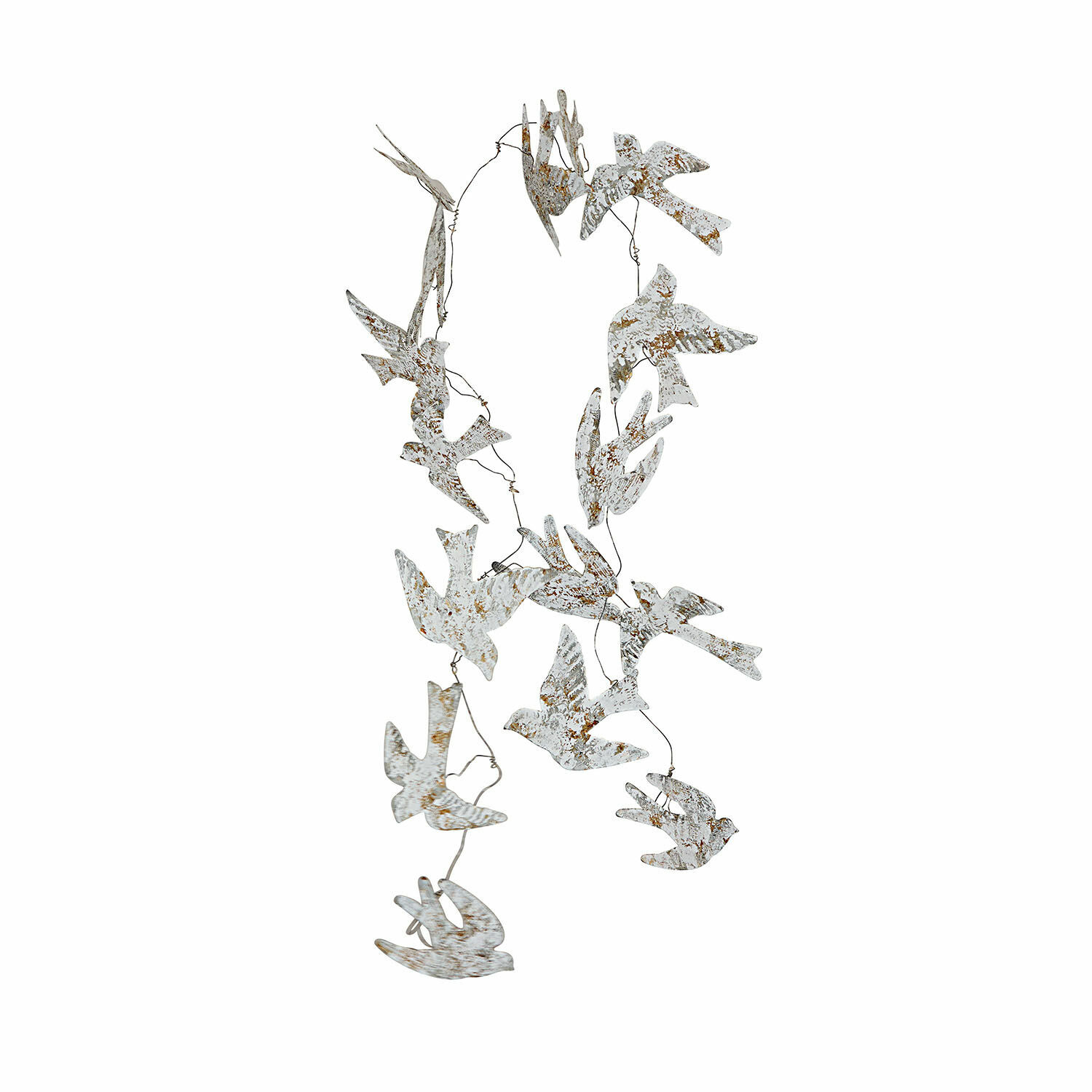 Guirnalda Lucin Decoración colgante de pájaros de metal blanco envejecido, adorno para hogar y jardín