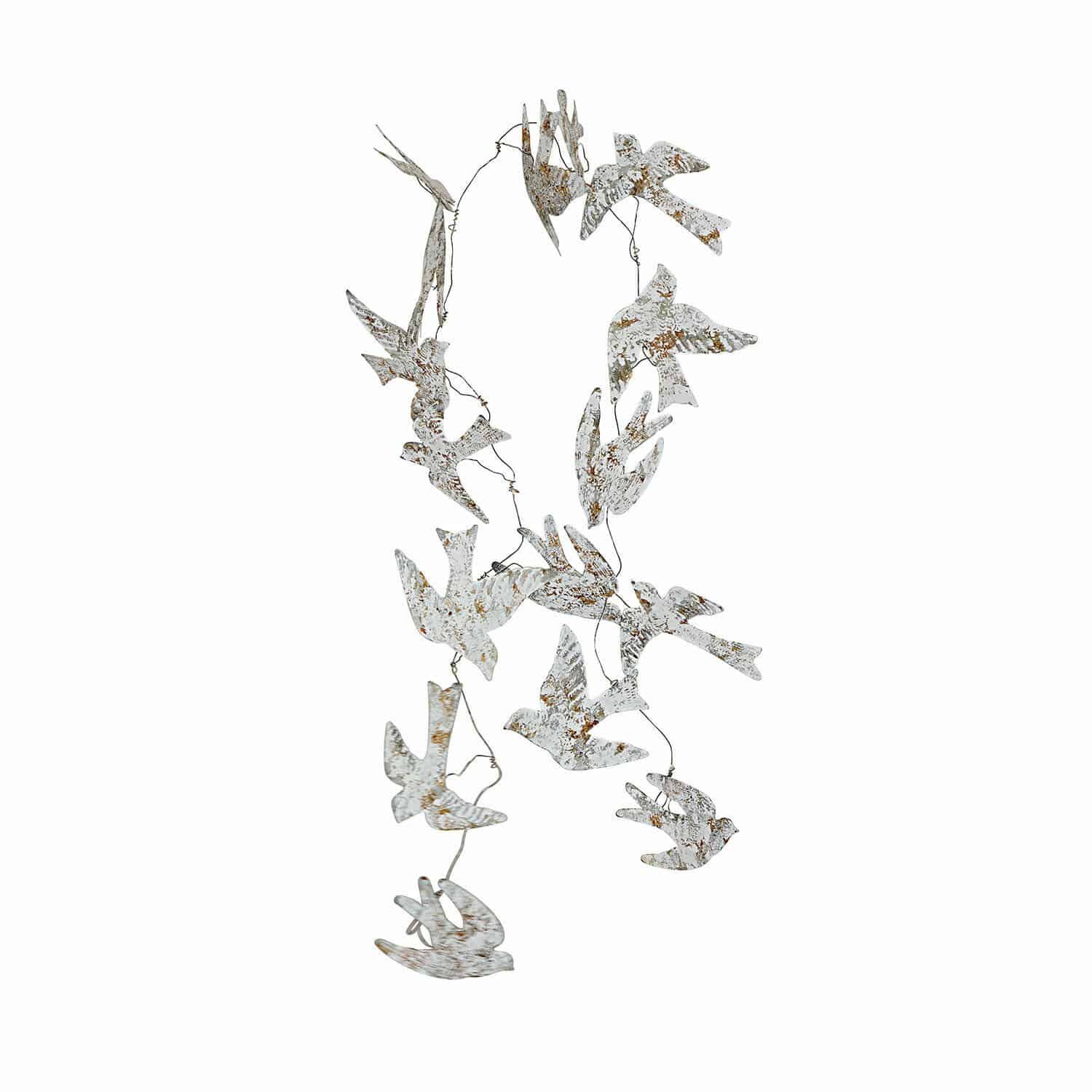 Guirnalda Lucin Decoración colgante de pájaros de metal blanco envejecido, adorno para hogar y jardín
