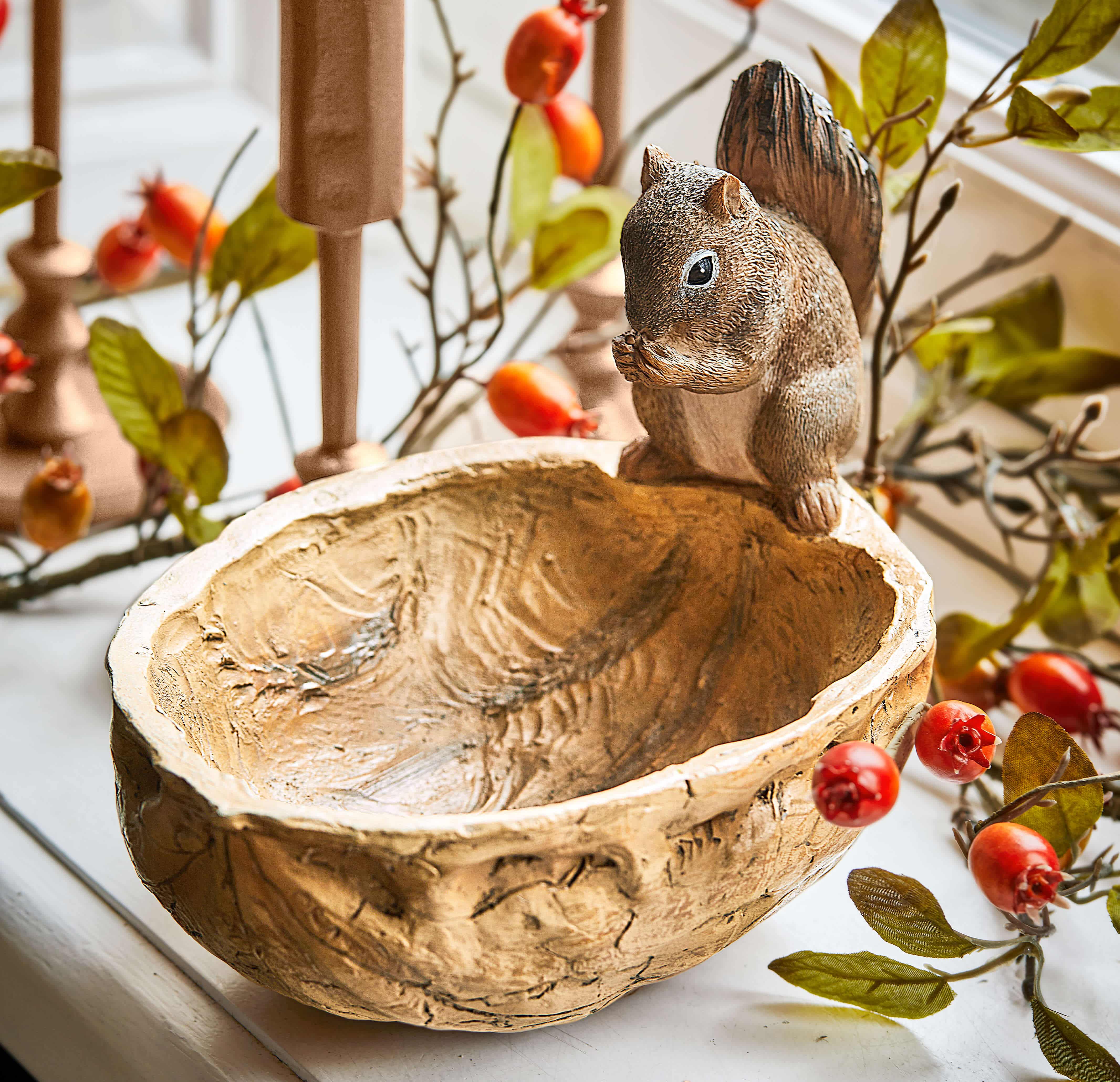 Cuenco decorativo de resina beige con figura de ardilla, adorno otoñal para mesa o ventana