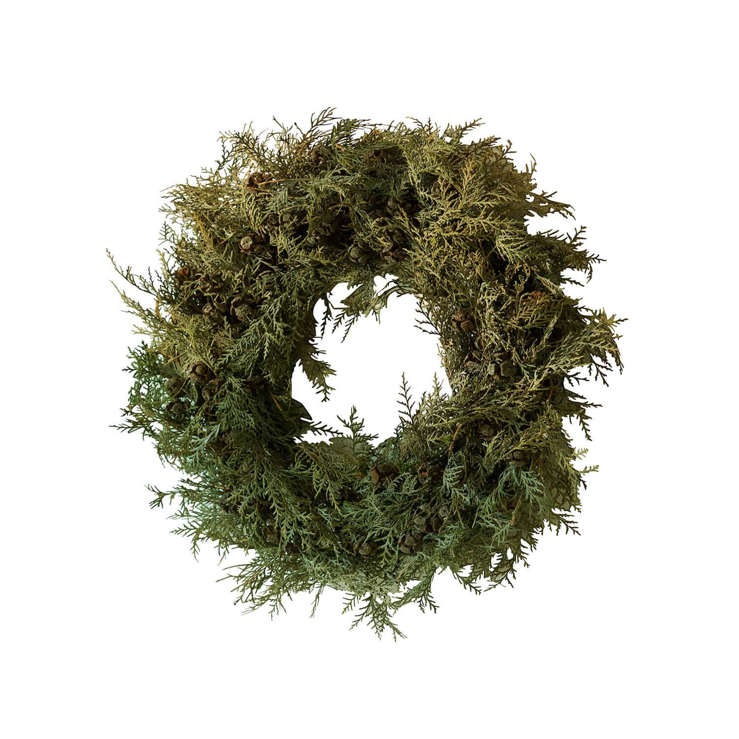 Corona natural de ramas verdes y piñas, decoración navideña para el hogar