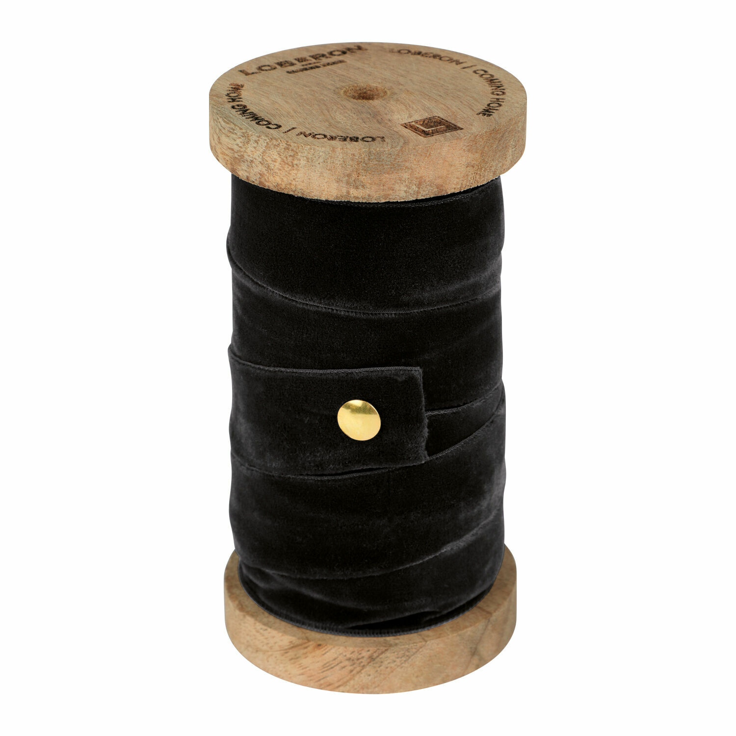 Cinta de terciopelo negra en carrete de madera para decoración y manualidades