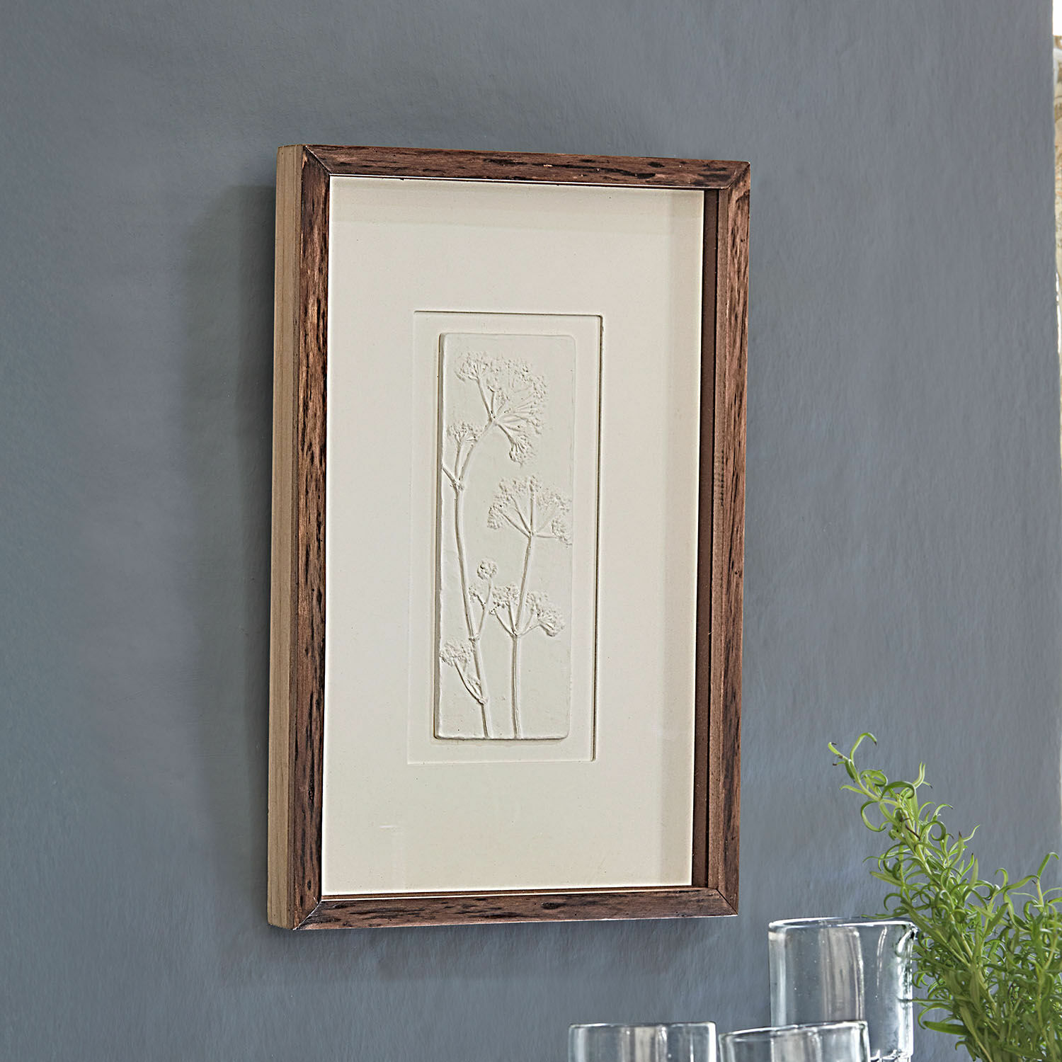 Cuadro Grelita Cuadro de pared con relieve vegetal en marco de madera, decoración natural para salón
