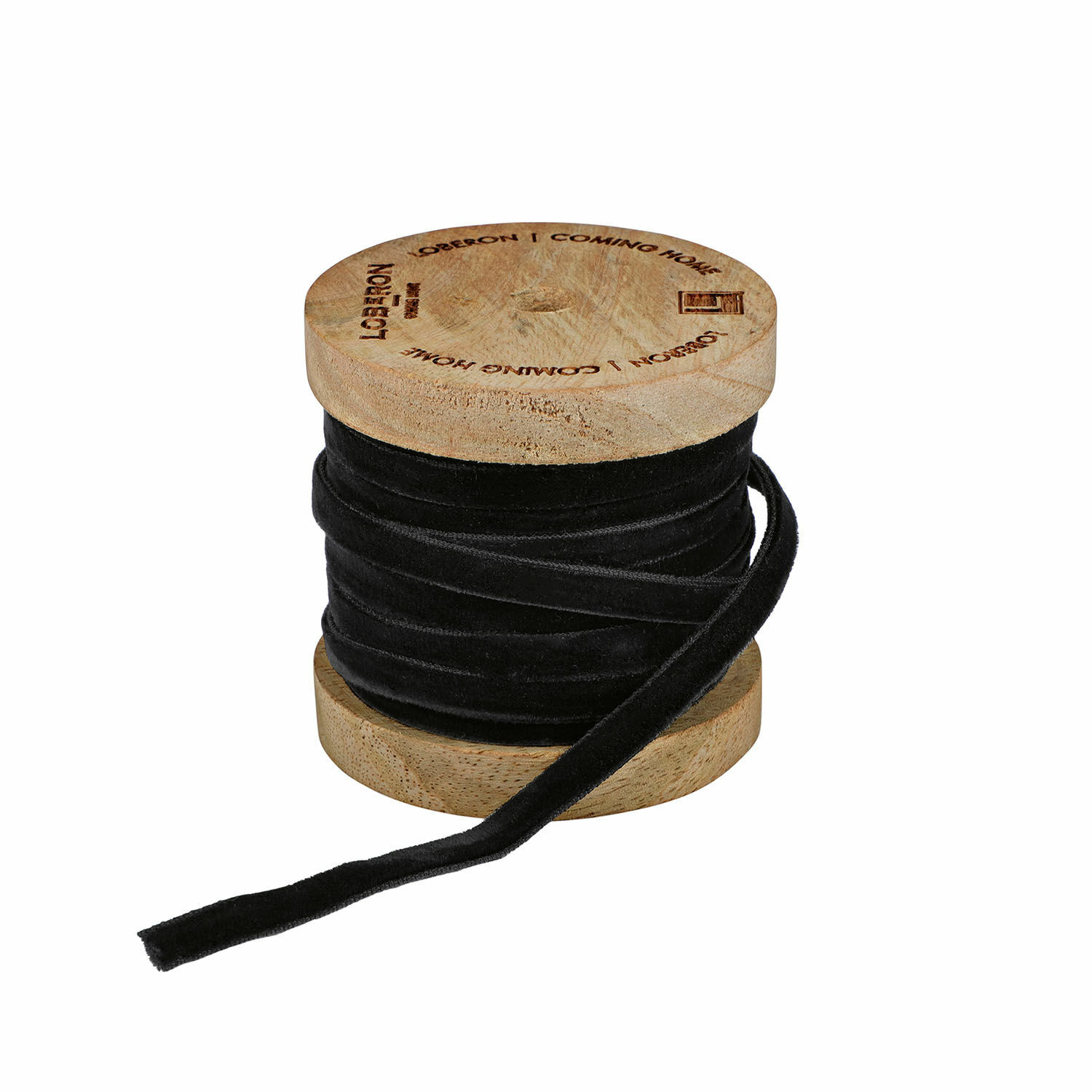 Cinta de terciopelo Olessa Cinta de terciopelo negra enrollada en carrete de madera para decoración y manualidades