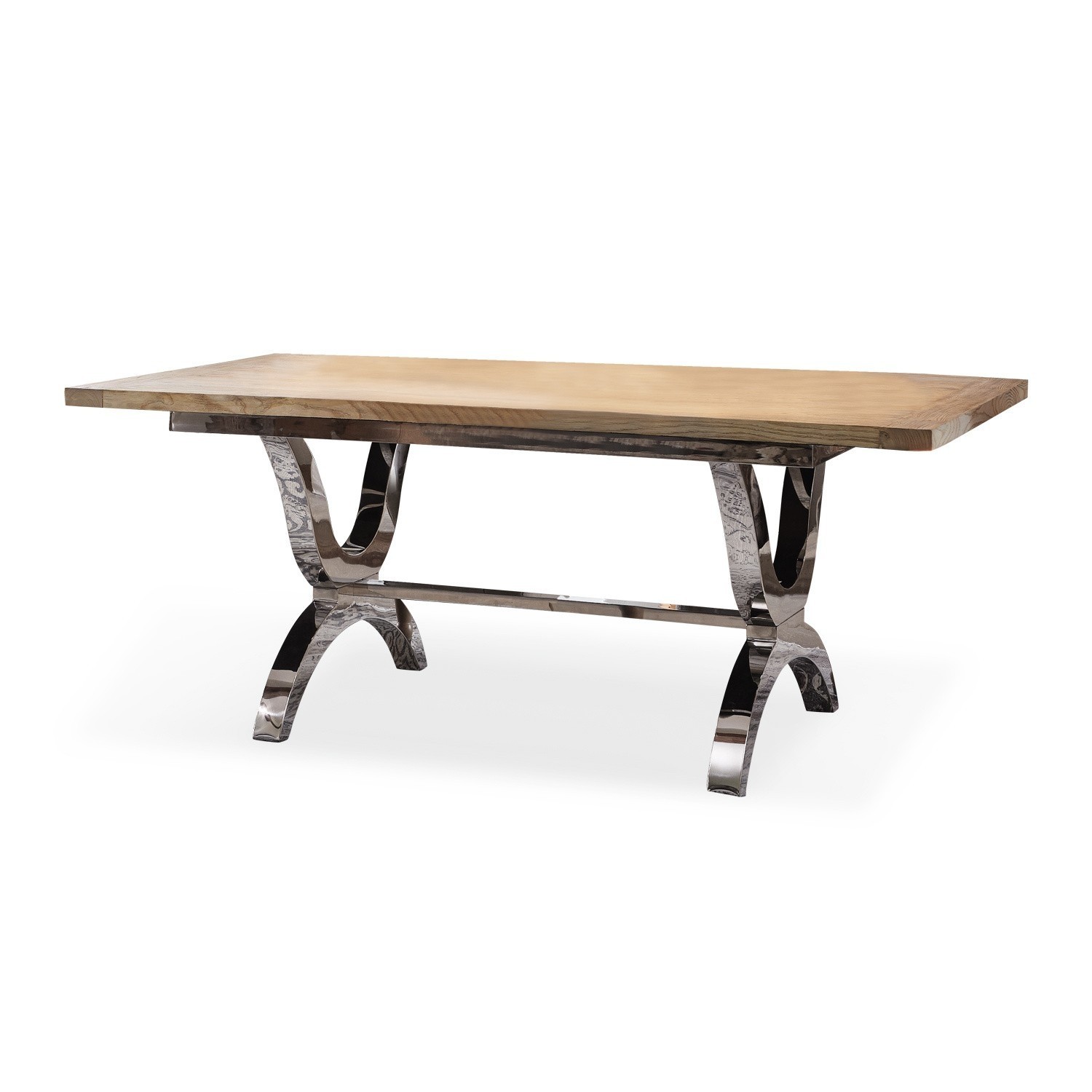 Mesa Grover Mesa de madera clara con patas metálicas brillantes de diseño moderno para comedor