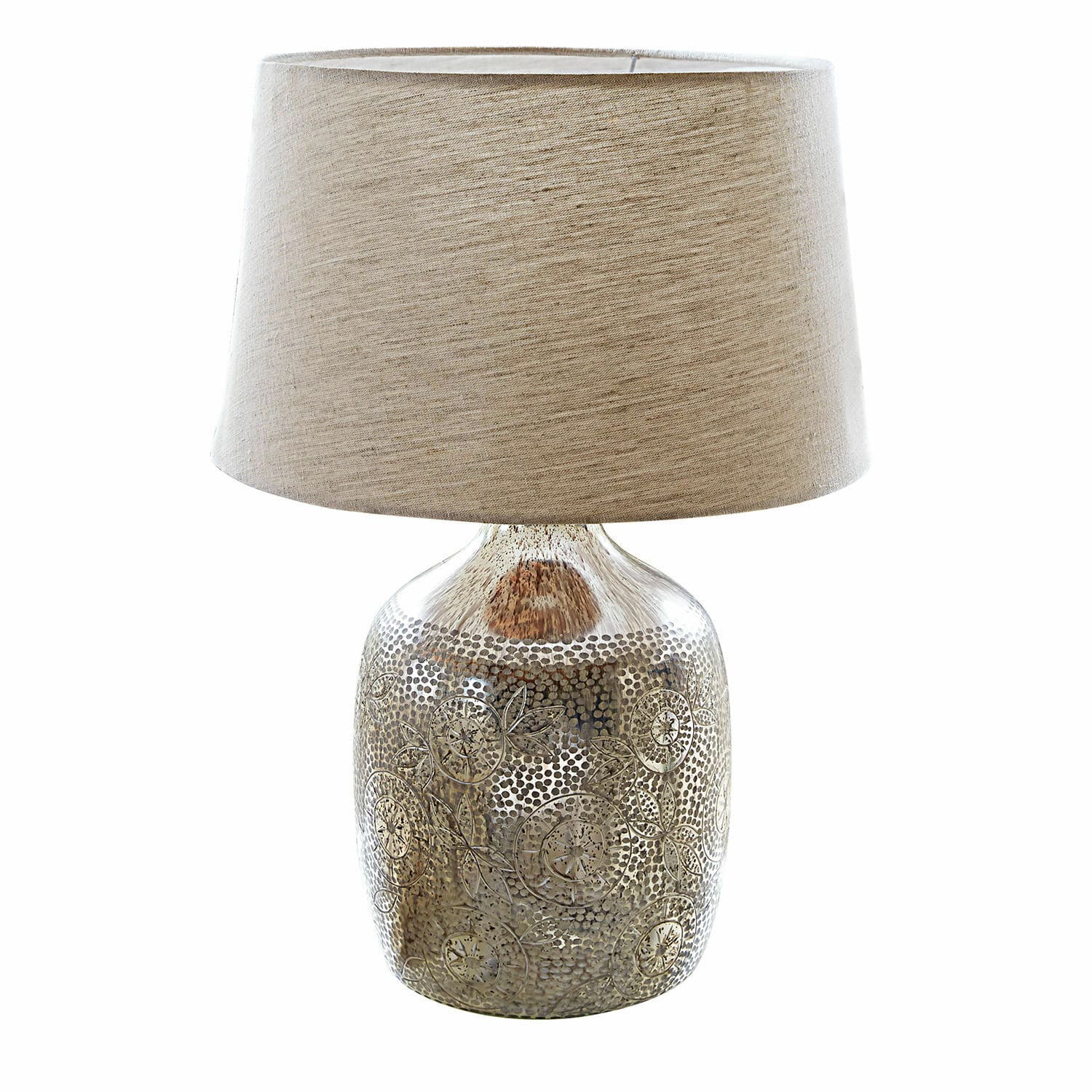 Lámpara de mesa Leonarda Lámpara de mesa con pantalla beige y base de vidrio marrón decorada con motivos florales