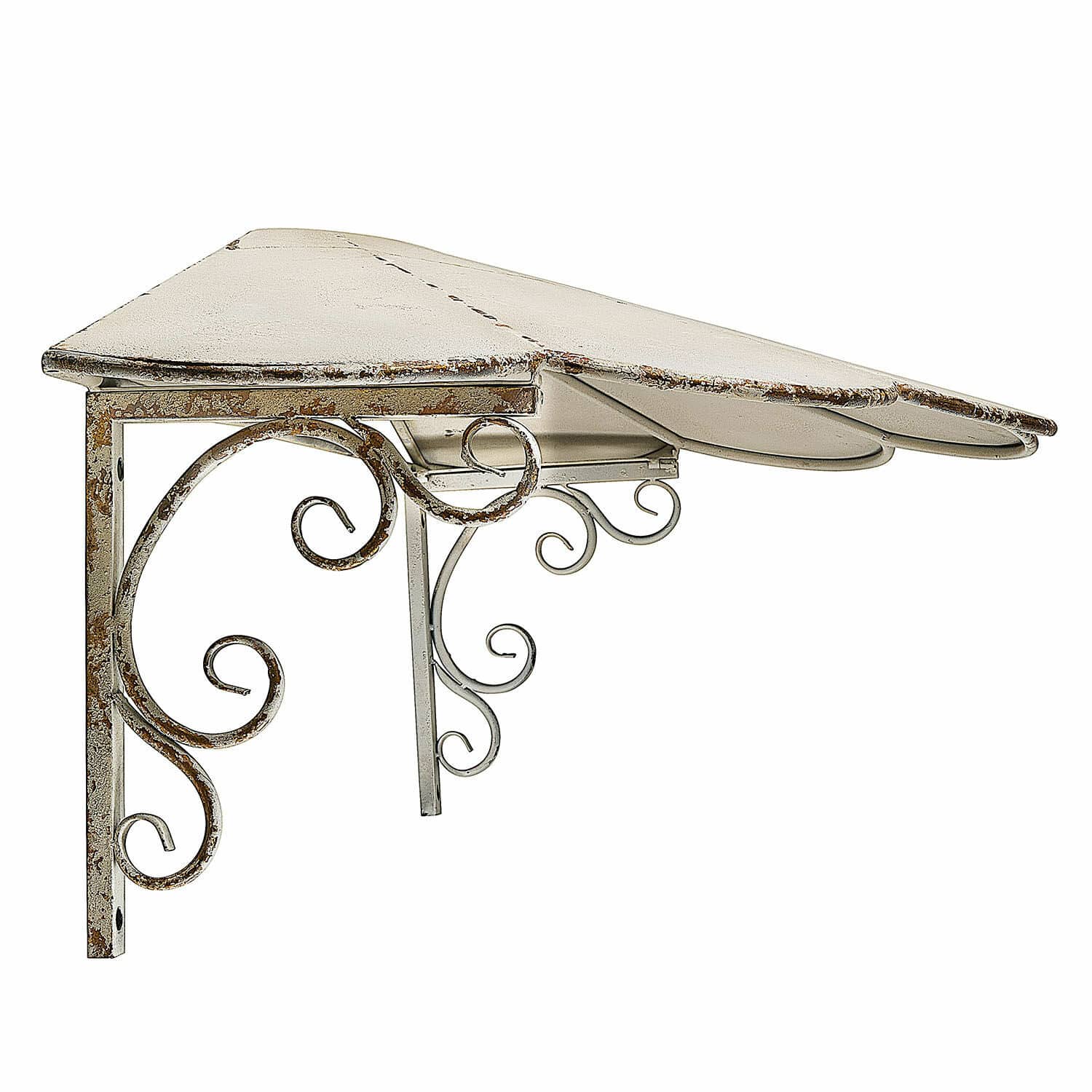Tejadillo Goralen Toldo metálico color crudo con adornos en espiral, protección decorativa para puertas y ventanas
