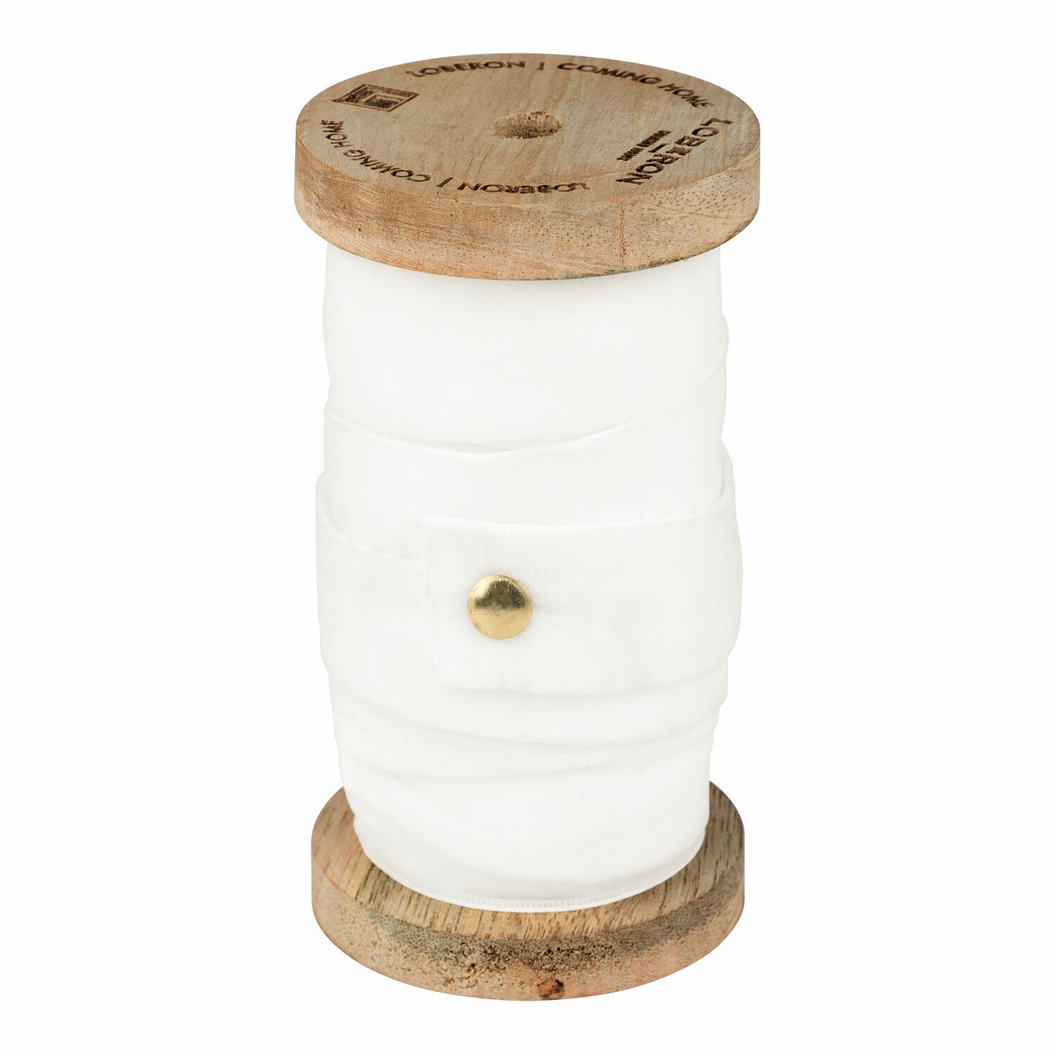 Cinta de terciopelo crema enrollada en carrete de madera para decoración y manualidades