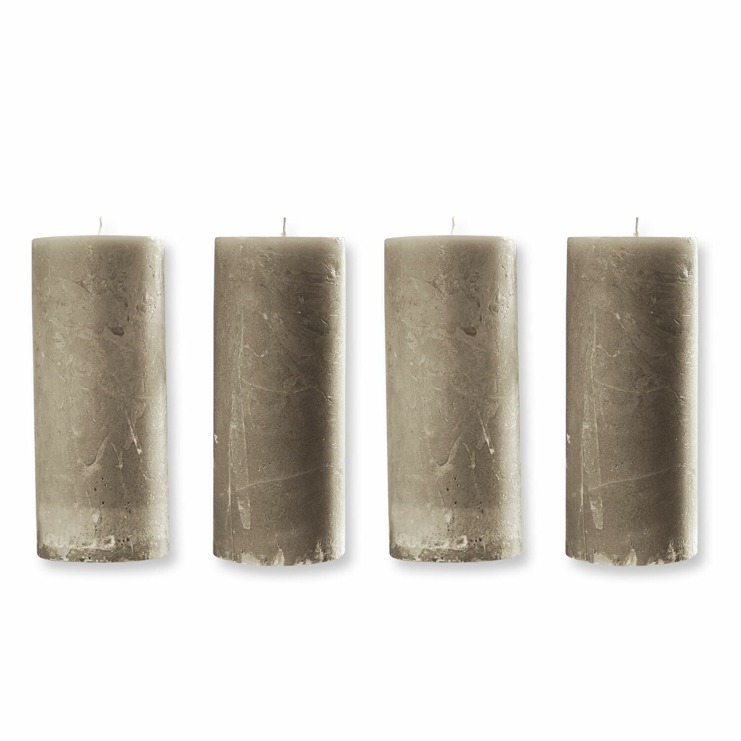 taupe Set de 4 velas color taupe con textura rústica, ideales para decoración interior