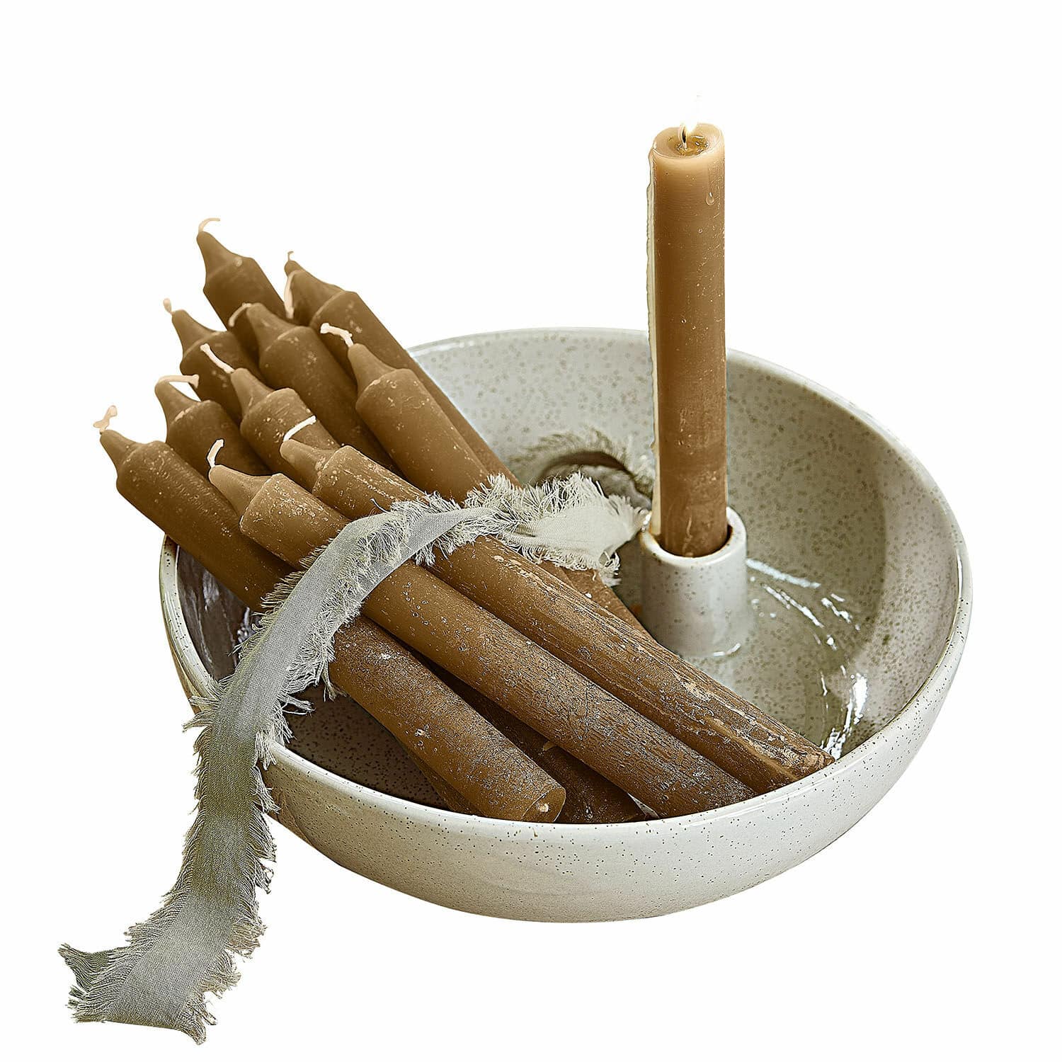 Candelero Kenvilor Conjunto de velas marrones de cera en candelabro de cerámica crema para decoración interior