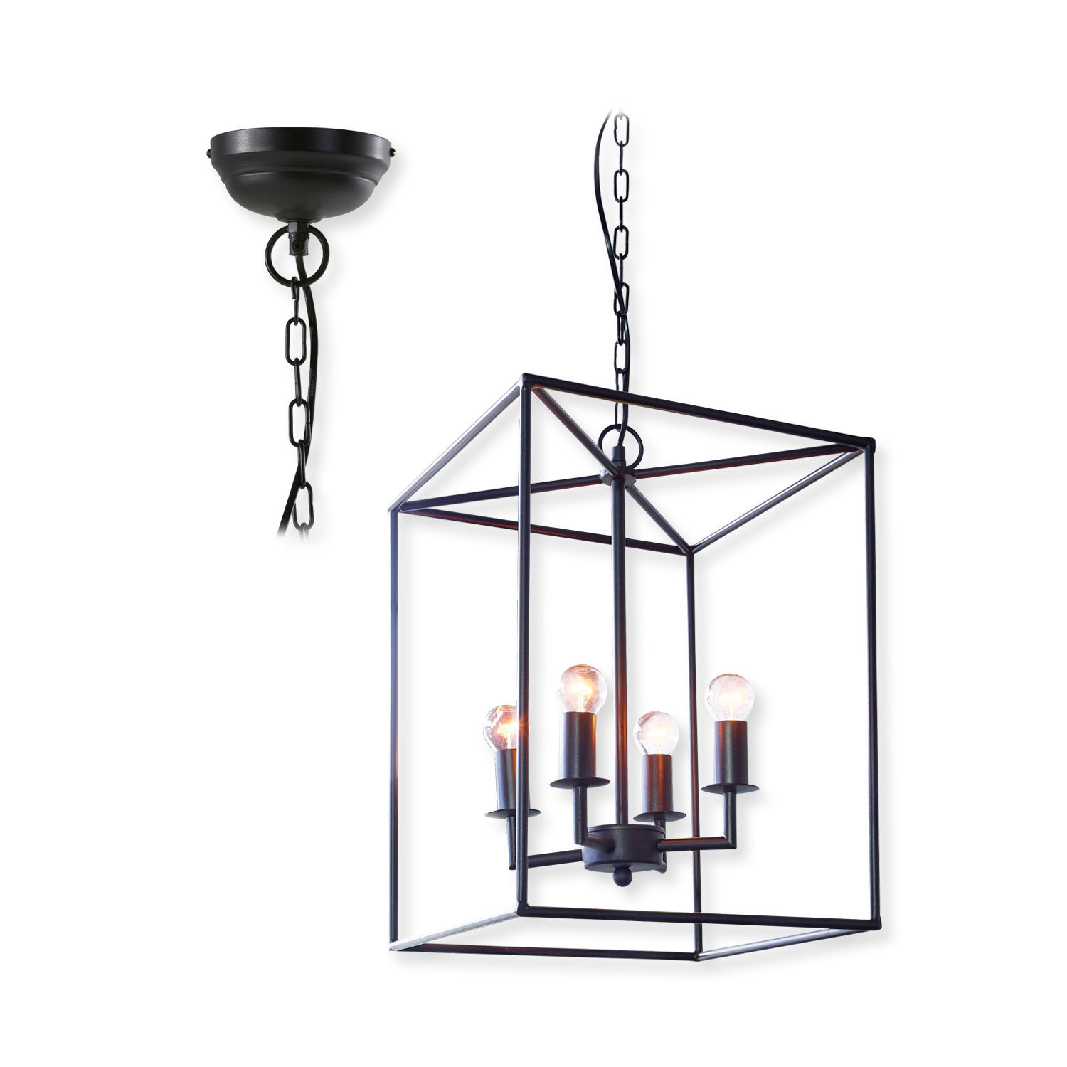 Lámpara colgante Elian Lámpara colgante de metal negro en forma de cubo con cinco bombillas, iluminación moderna