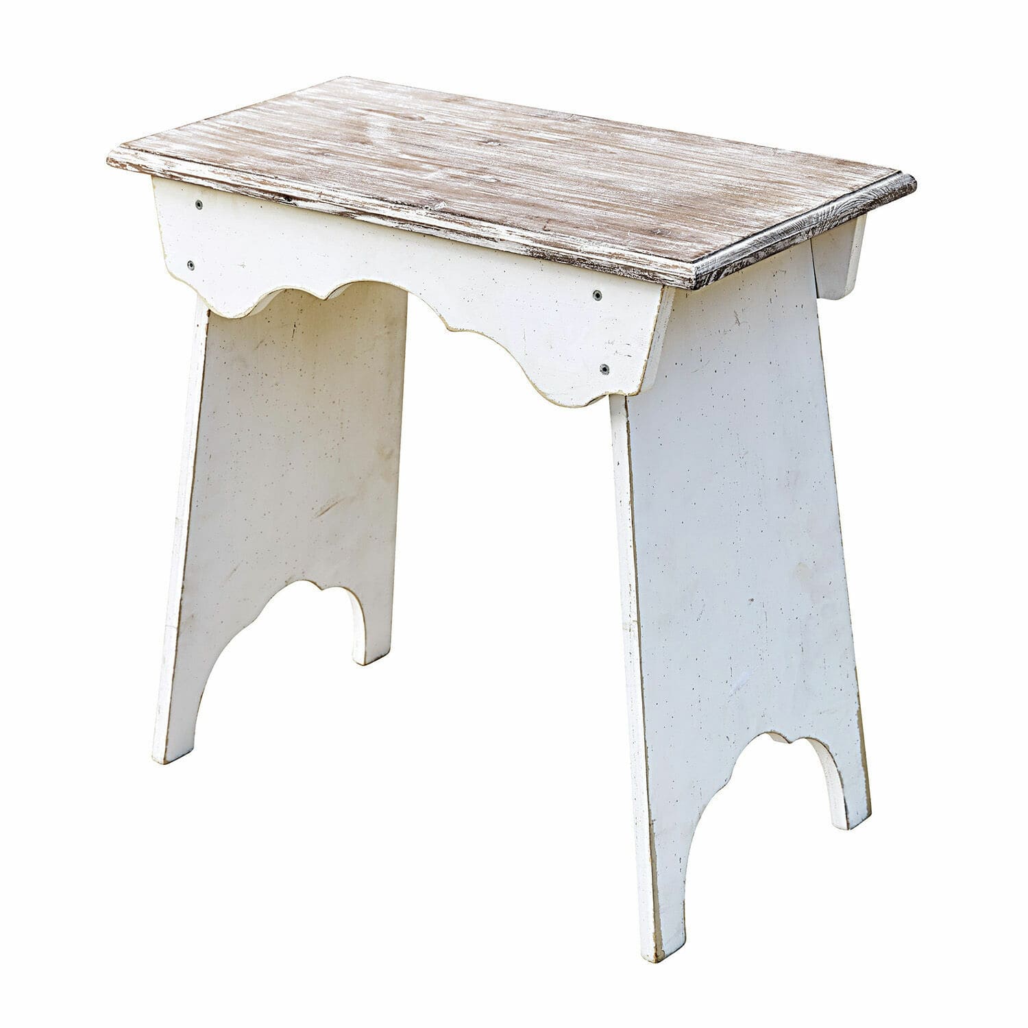 Taburete Fria Taburete de madera blanca con superficie envejecida estilo vintage para decoración rústica