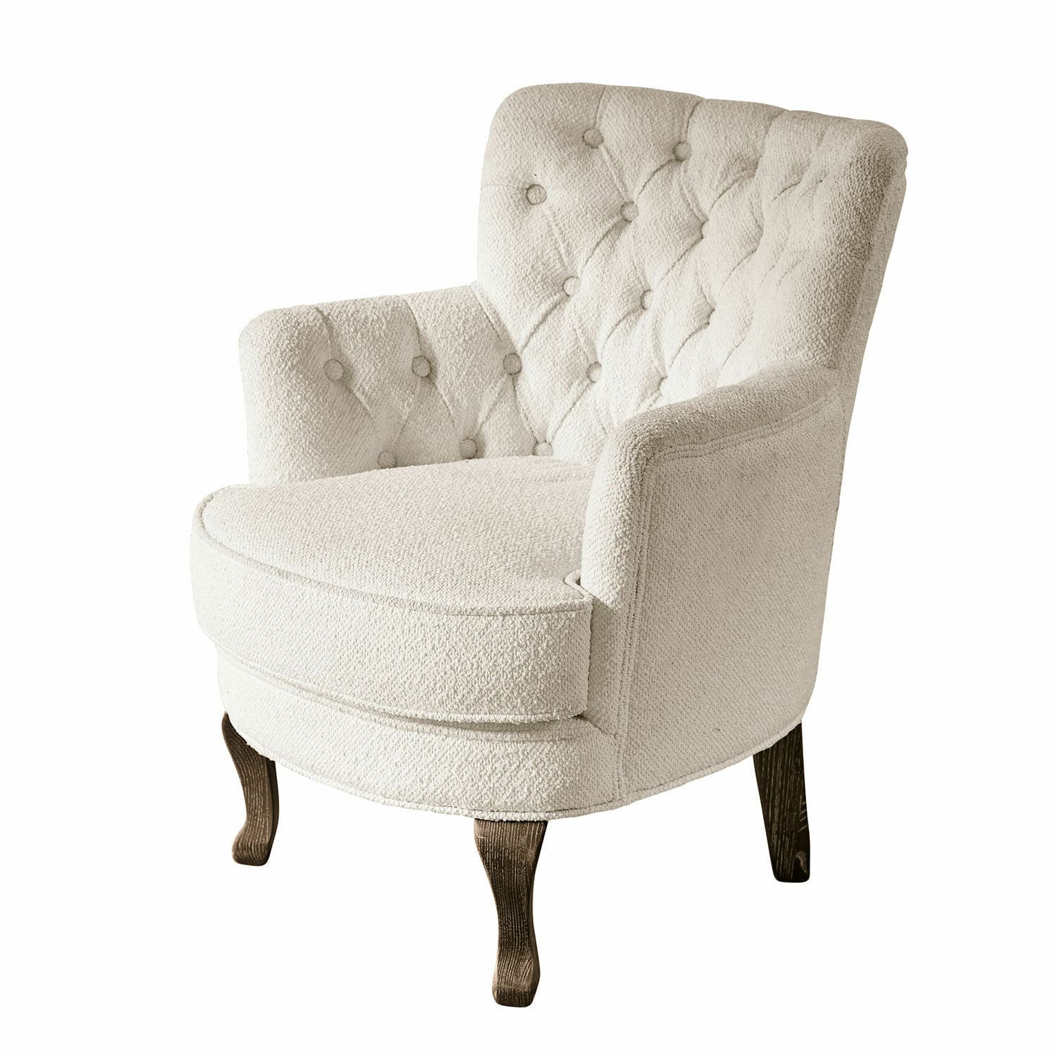 Sillón Calgary Sillón elegante de tela bouclé crema con patas de madera para sala de estar