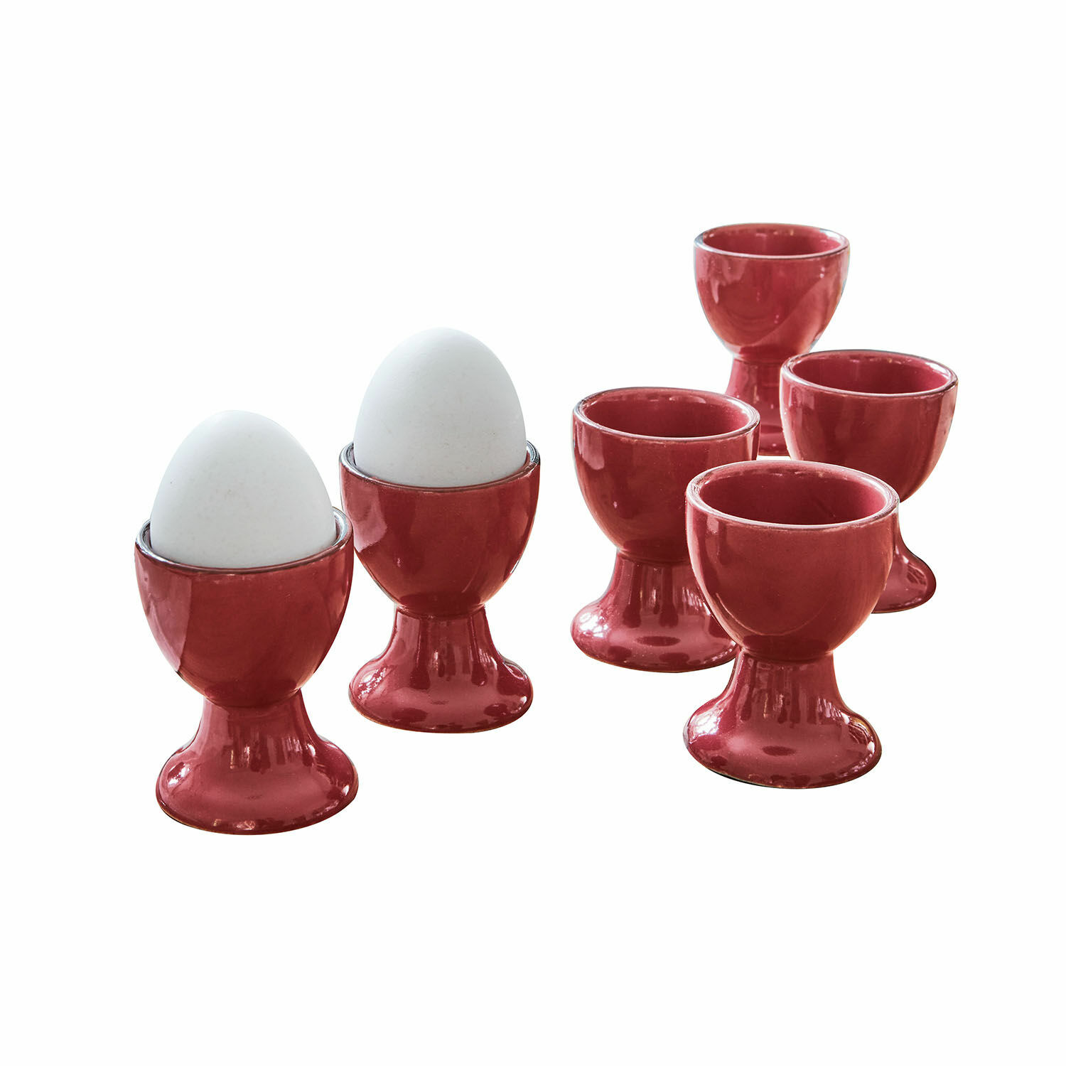Set de 6 hueveras de cerámica roja Biarritz para cocina y desayuno
