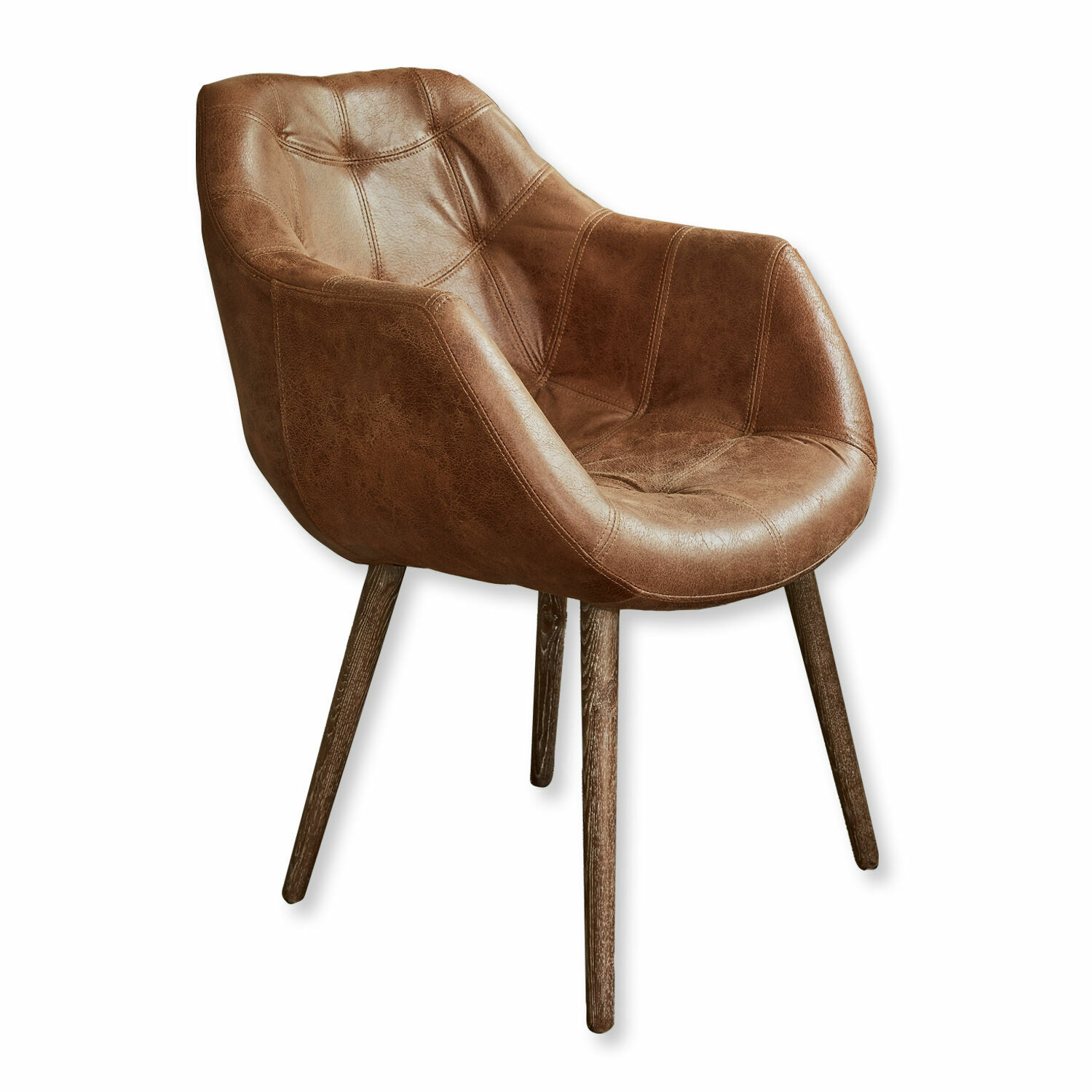 Silla Montigny Silla marrón con asiento tapizado en cuero y patas de madera para comedor