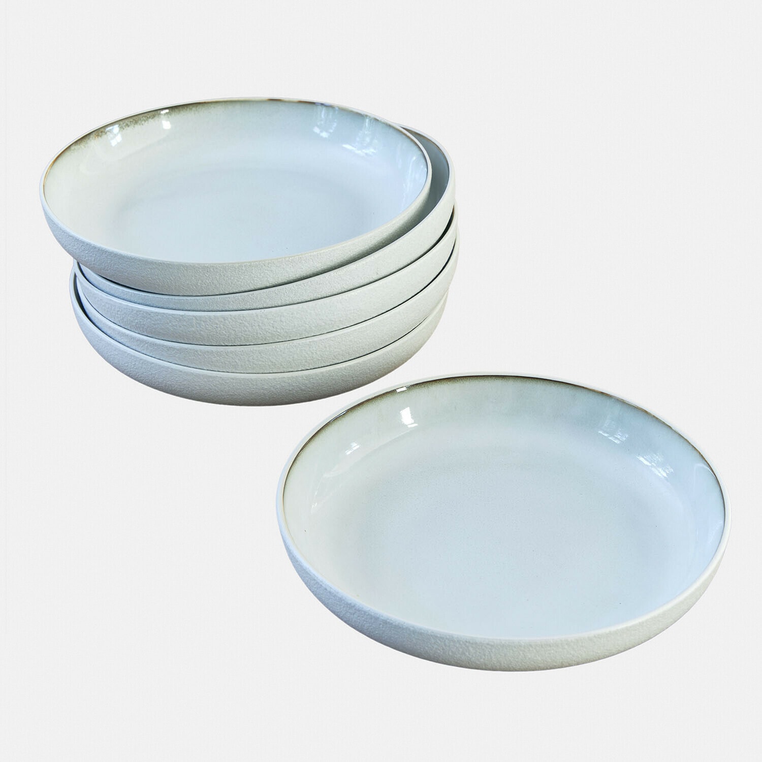 Set de 6 platos hondos Eiruna Juego de platos blancos de cerámica con borde marrón claro para servir comidas