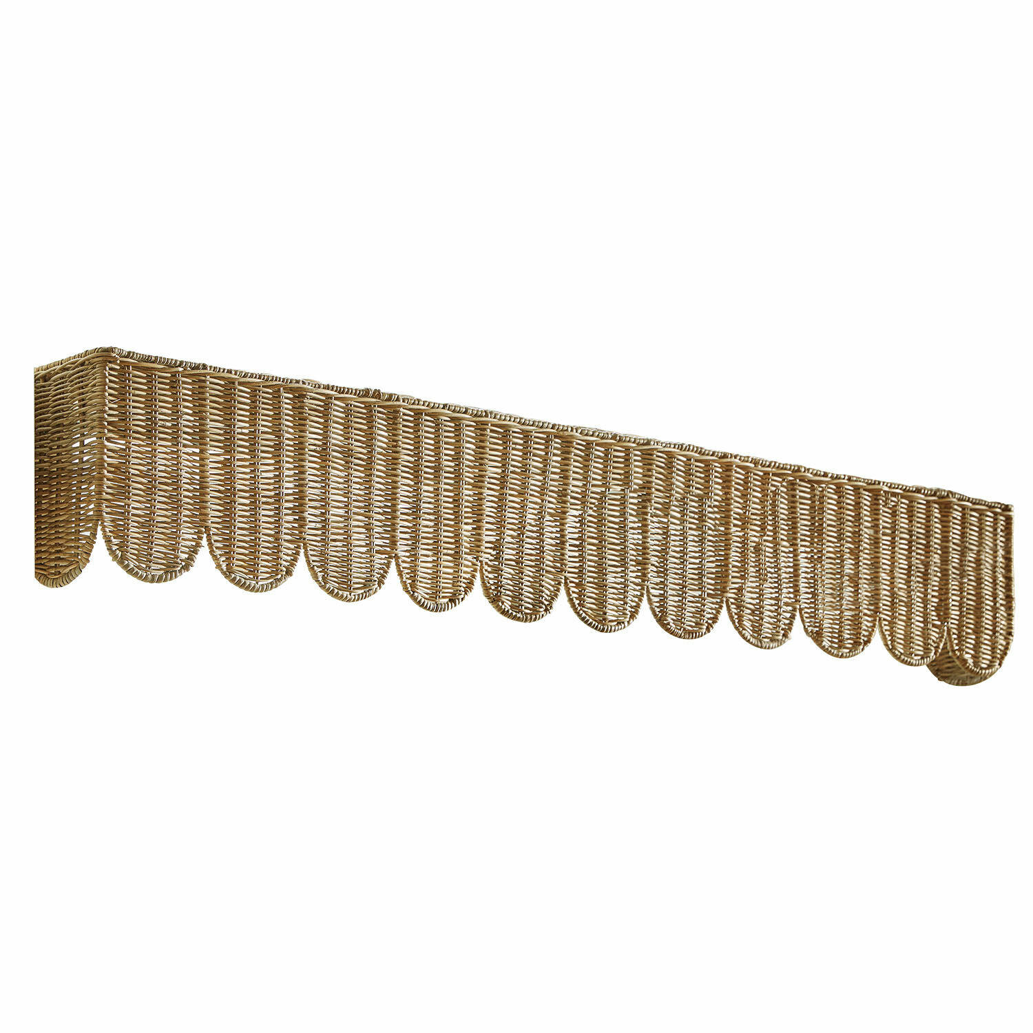 Revestimiento de ventanas Glyndon Lambrequín de ratán natural beige con borde ondulado para decoración de ventanas