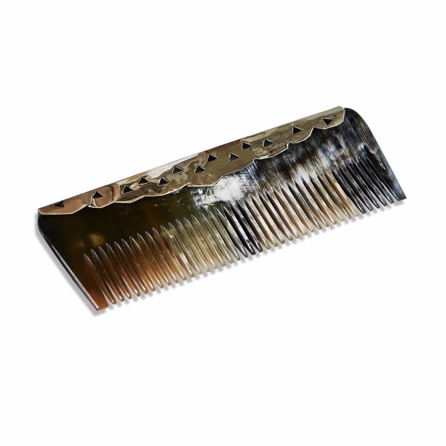 Peine Toman Peine de cuerno con borde metálico decorativo en marrón y negro para cuidado del cabello