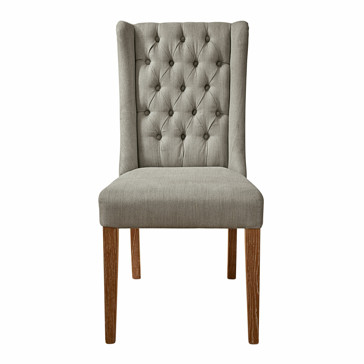 gris Silla Sudbury gris tapizada con patas de madera, mueble elegante para comedor
