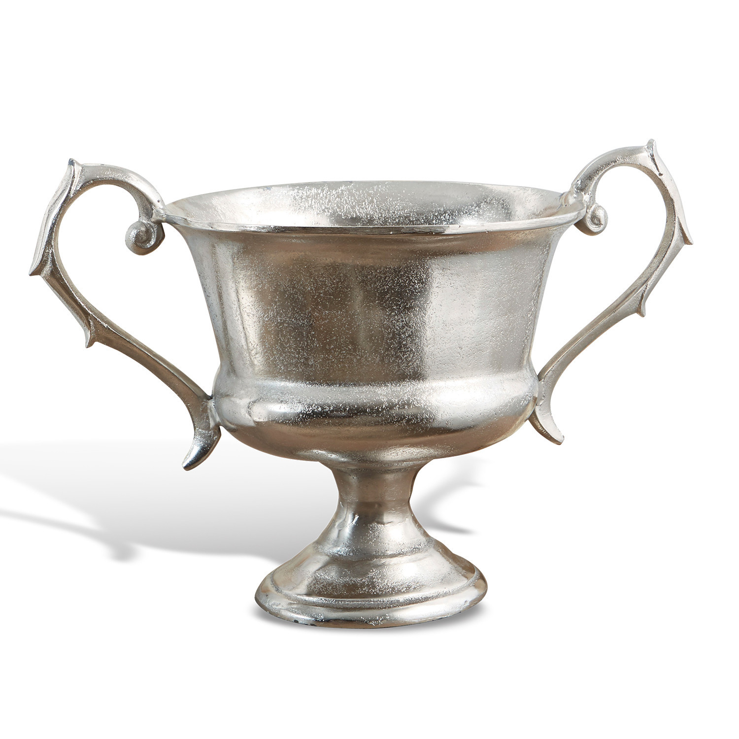 Jarrón Espère Copa metálica plateada con dos asas decorativas, elemento decorativo para interiores