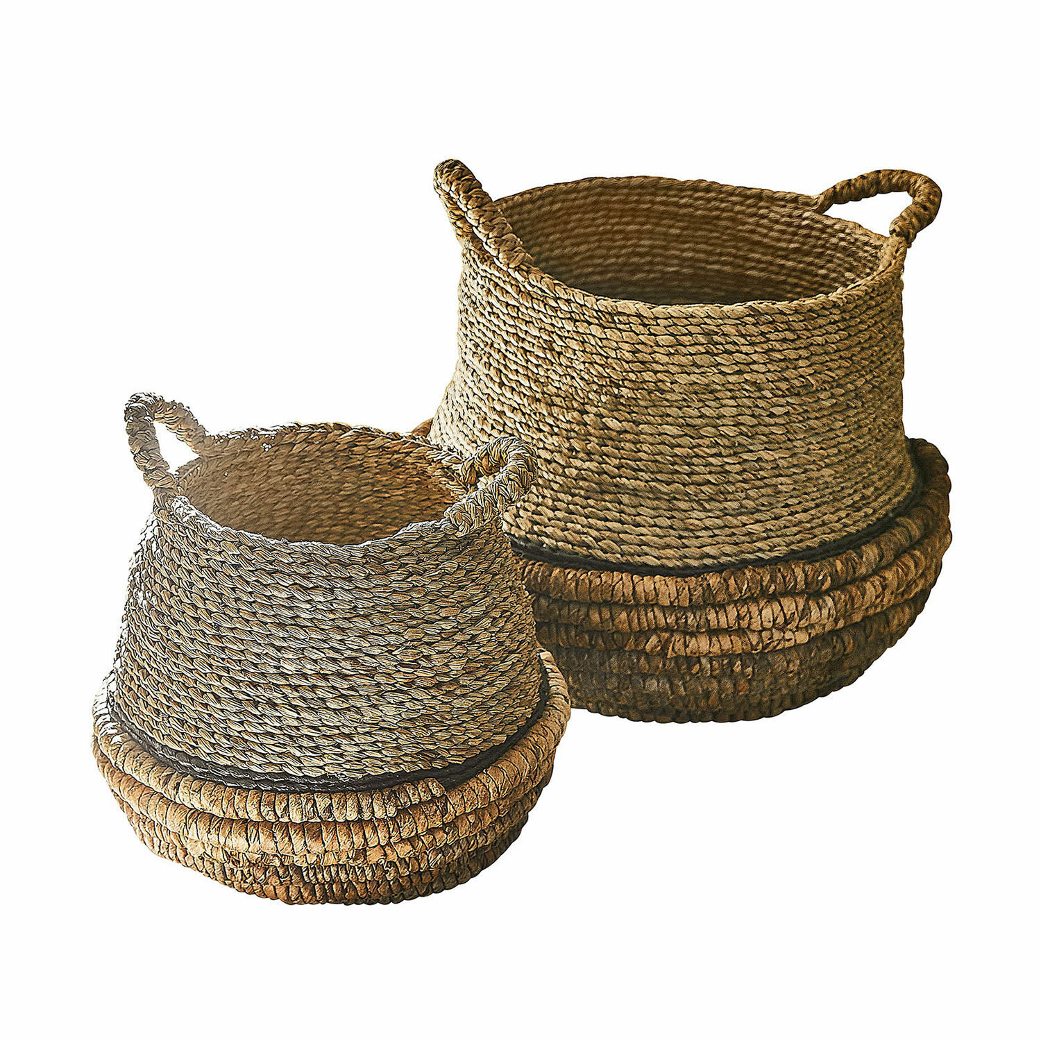 Set de 2 cestas Zémeline Conjunto de dos cestas trenzadas de mimbre natural en tonos marrones para almacenamiento en casa