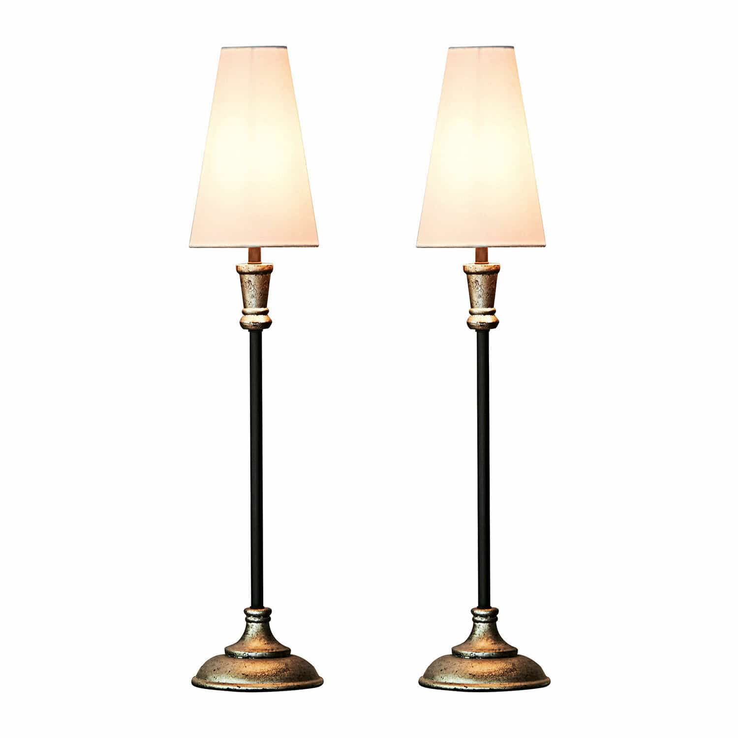 Set de 2 lámparas de mesa Obsonville Par de lámparas de mesa con base metálica dorada envejecida y pantallas crema, diseño decorativo