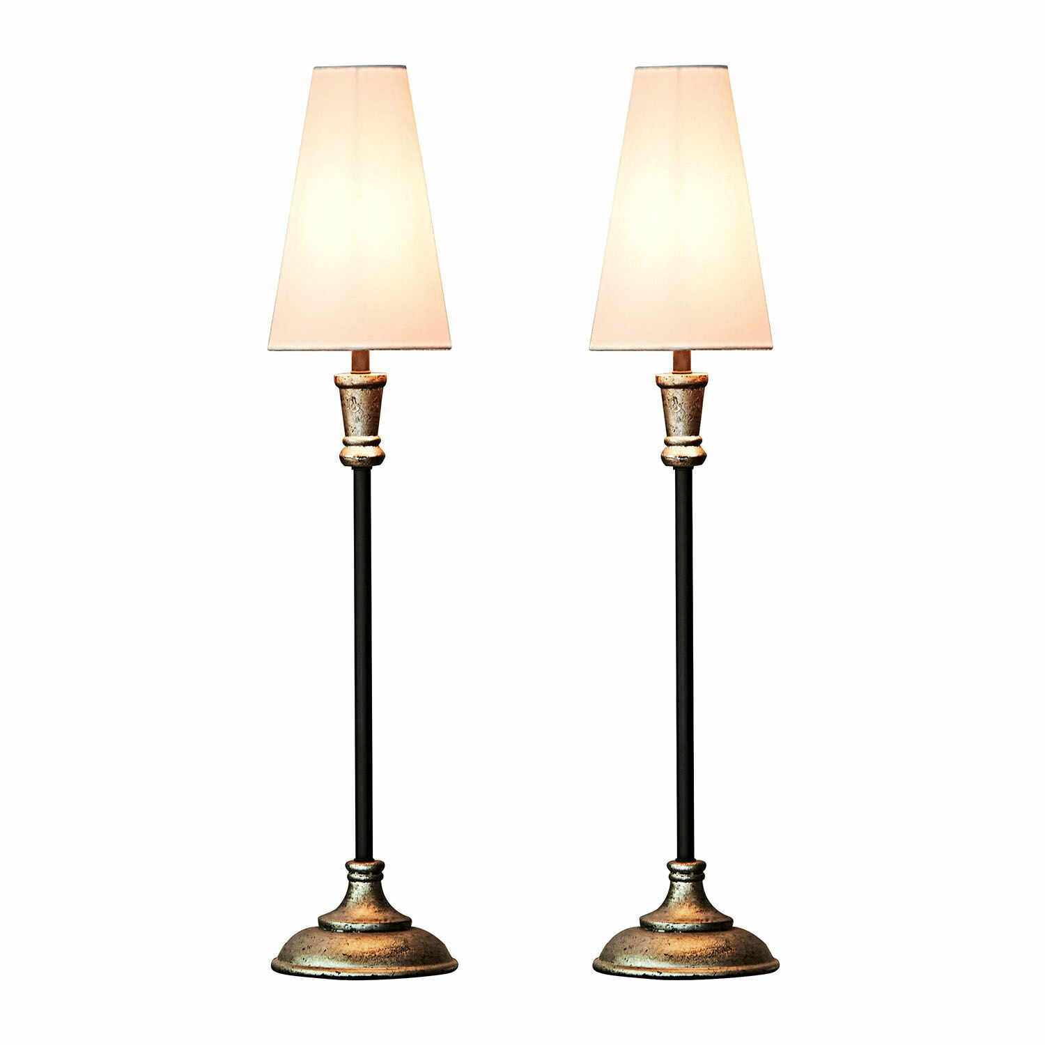 Set de 2 lámparas de mesa Obsonville Par de lámparas de mesa con base metálica dorada envejecida y pantallas crema, diseño decorativo