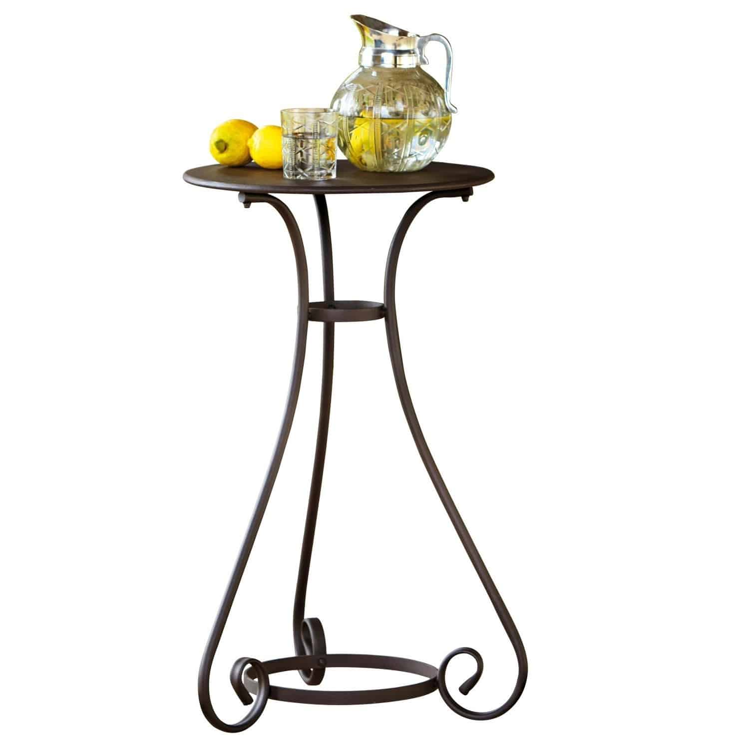 Mesa auxiliar Savigny Mesa auxiliar de metal marrón oscuro con patas en espiral y superficie redonda decorativa