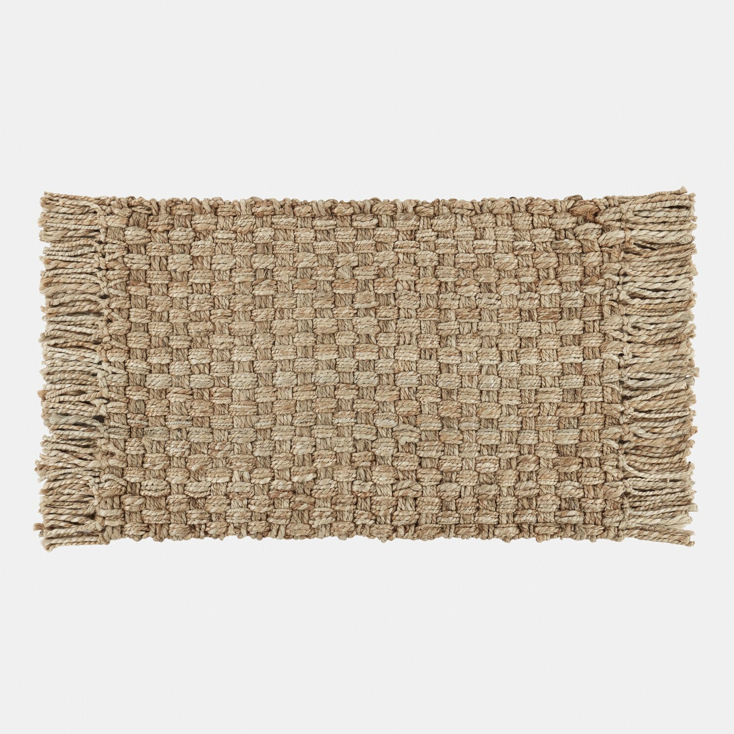 Felpudo marrón de fibra natural trenzada con flecos, alfombrilla de entrada resistente para hogar