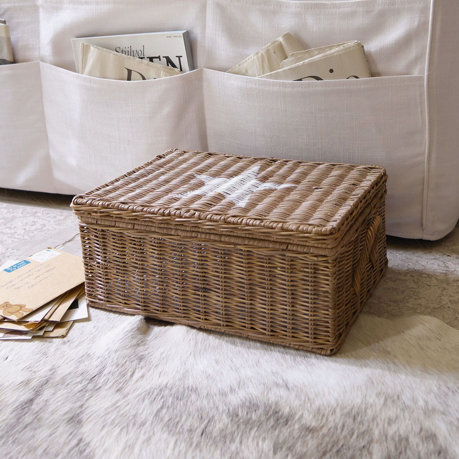 Caja Carcans Cesta de mimbre marrón con tapa, almacenamiento natural para organización y decoración del hogar