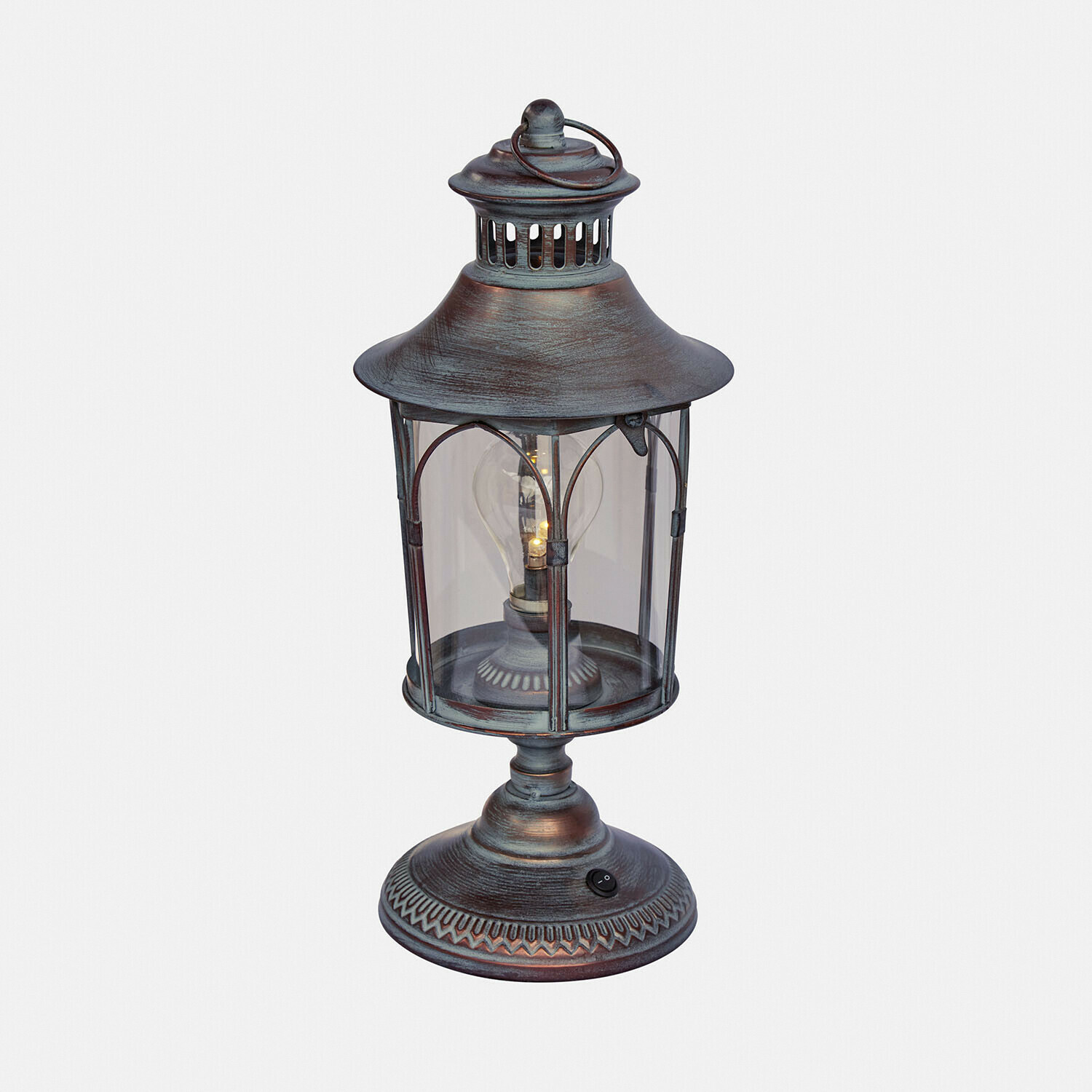 Farol LED Brélomine Lámpara de mesa metálica estilo farol con pantalla transparente y interruptor, color bronce envejecido