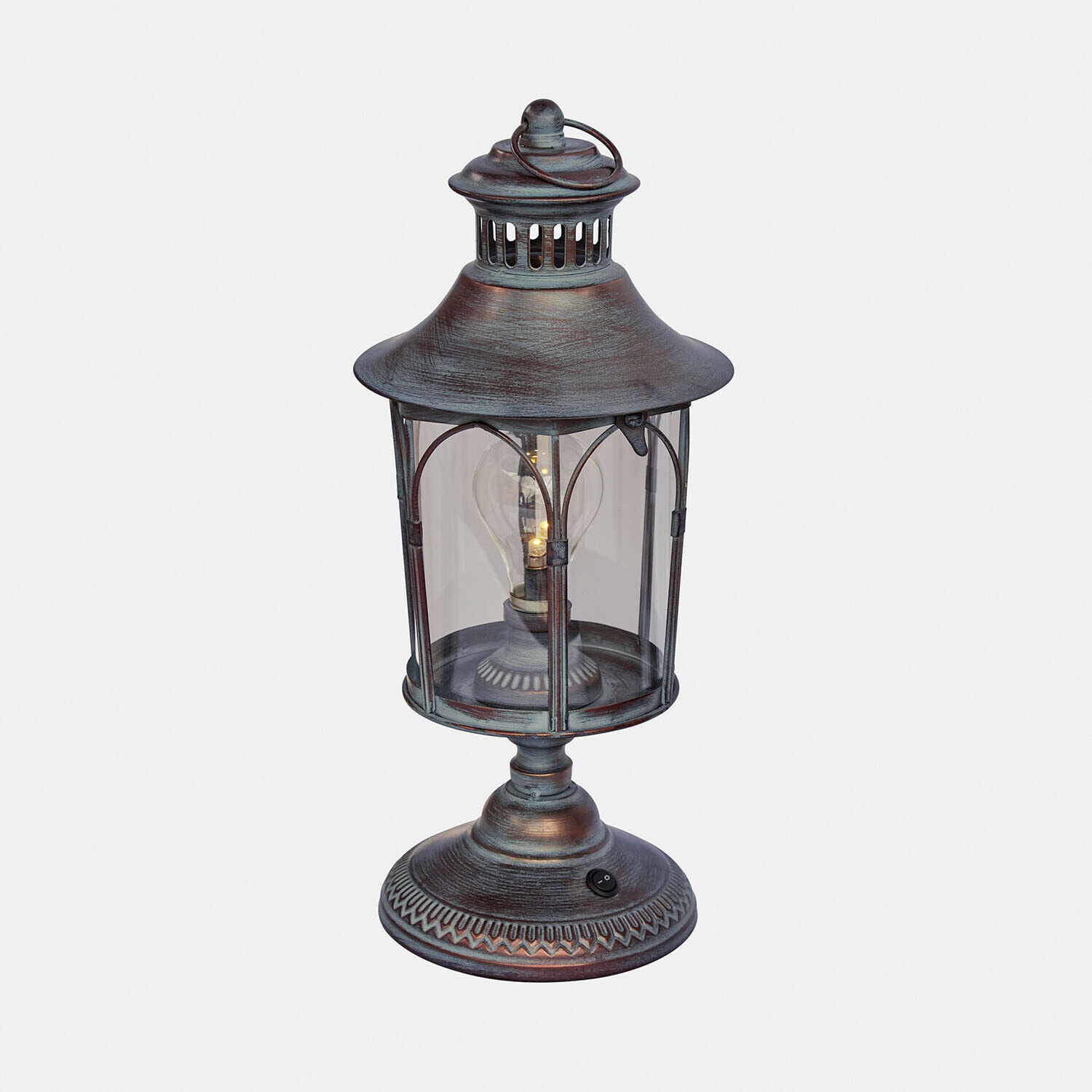 Farol LED Brélomine Lámpara de mesa metálica estilo farol con pantalla transparente y interruptor, color bronce envejecido