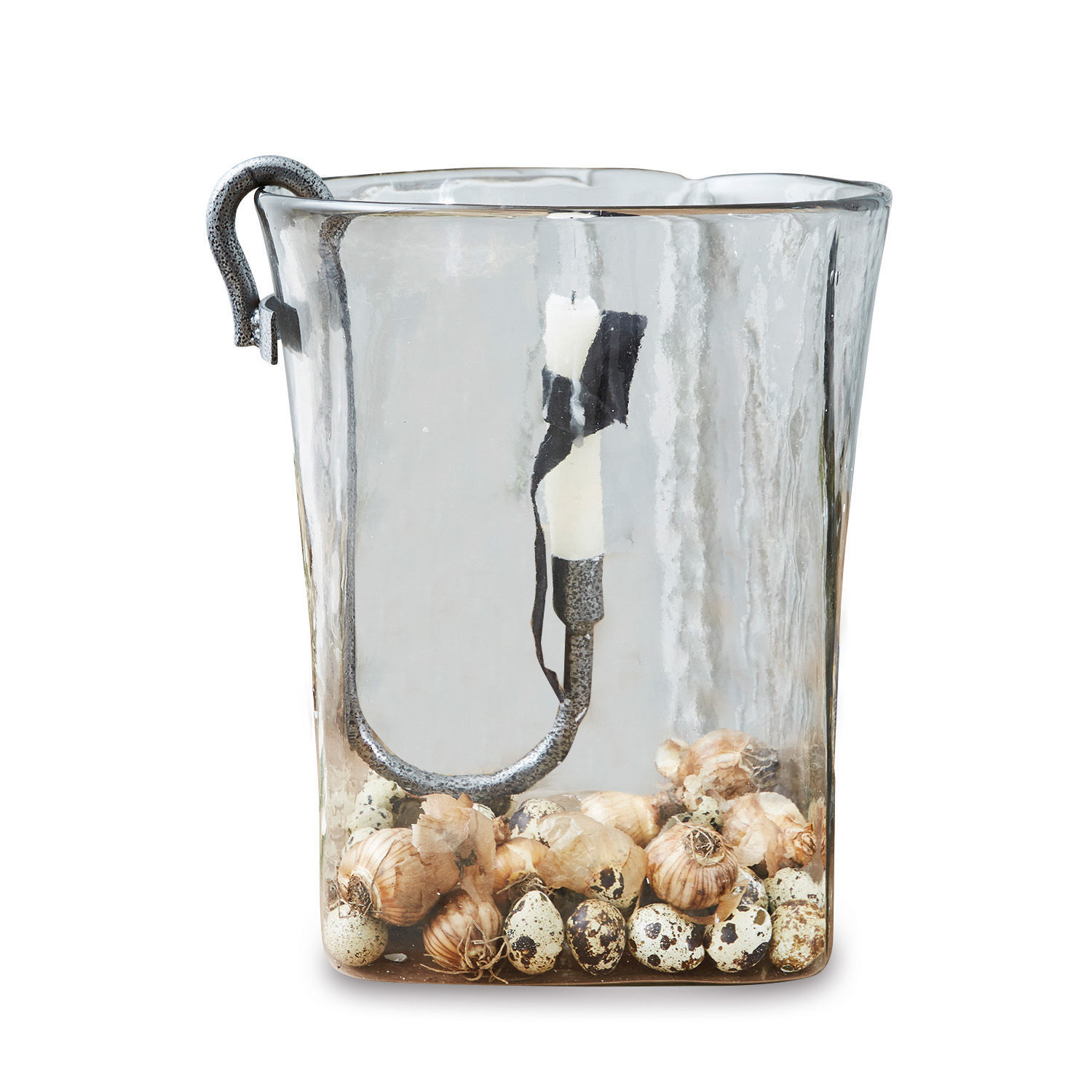 Farolillo Arcene Farol de vidrio con asa metálica vintage, decorado con cebollas y huevos de codorniz